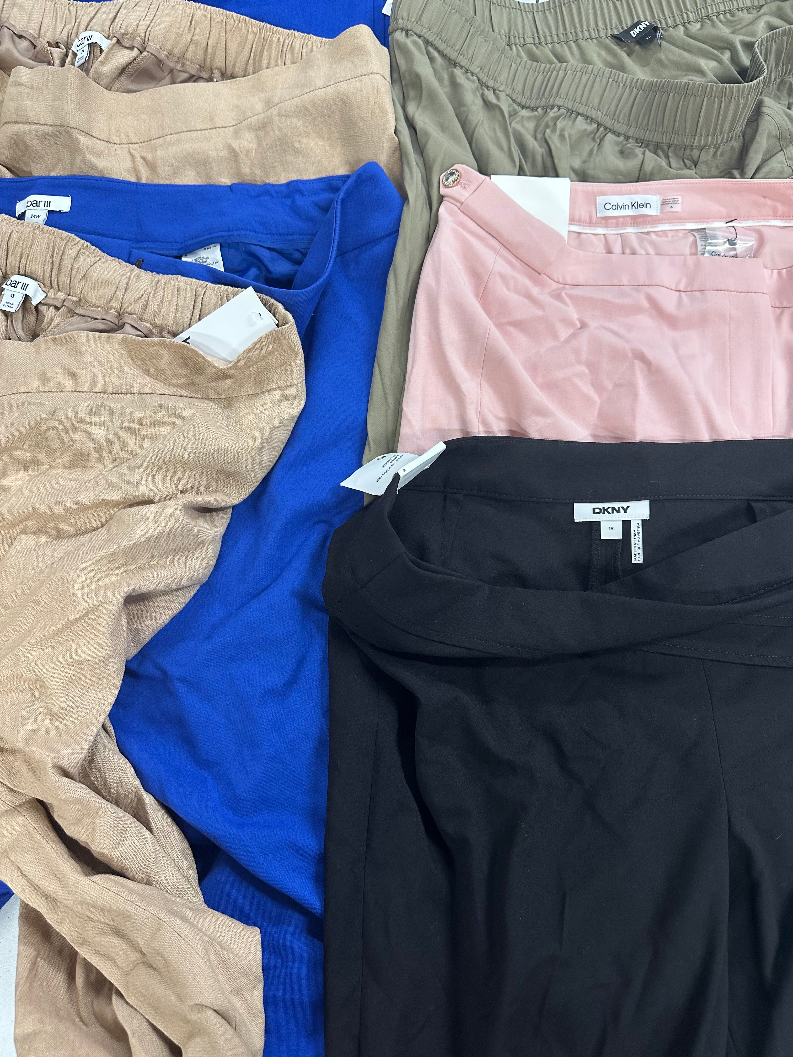Women's Clothing Pants Wholesale Lot, DKNY, CALVIN KLEIN, and BAR III, 7 Items, Shelf Pulls, MSRP $613
