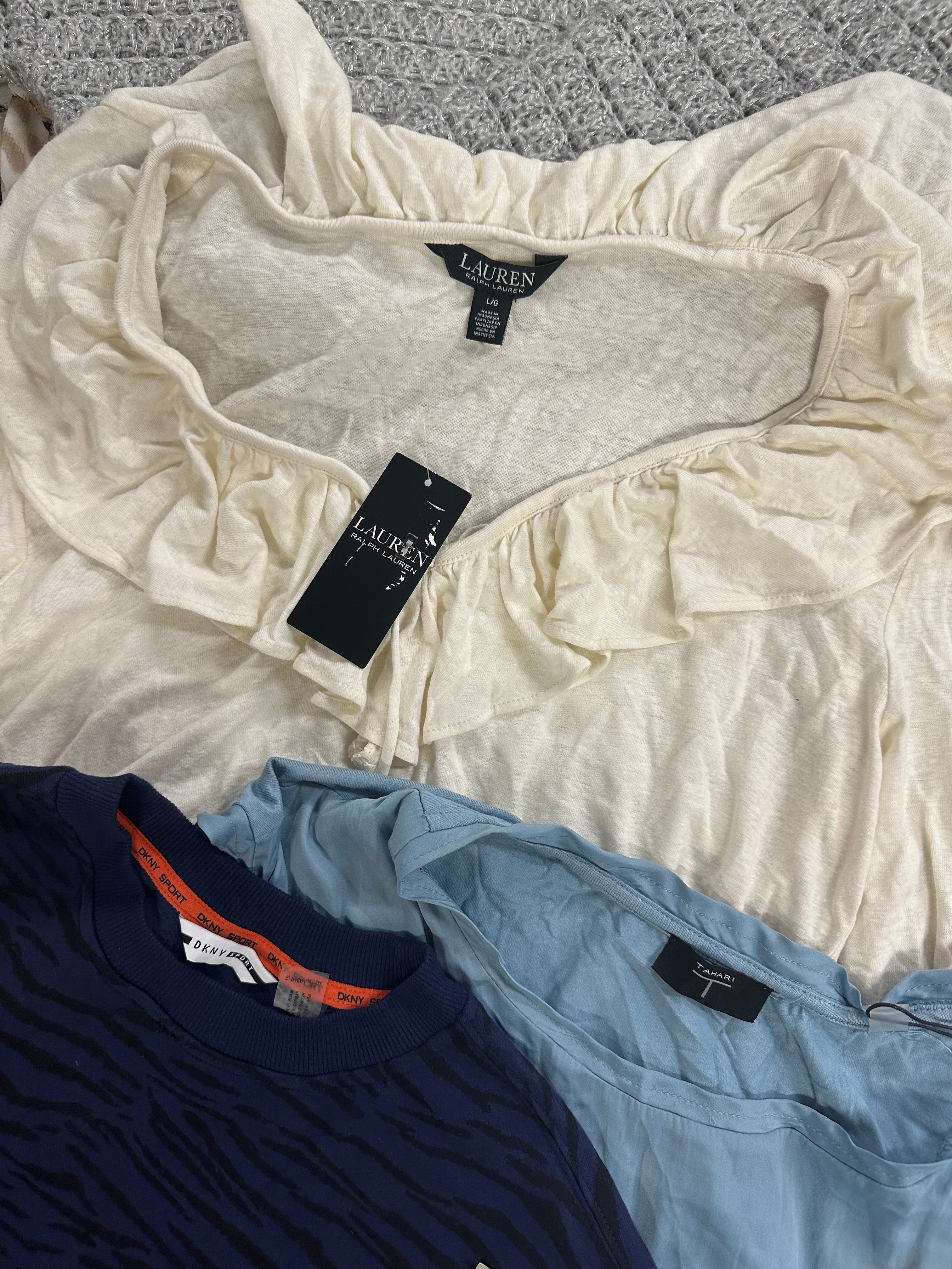 Women's Clothing Tops and Other Wholesale Lot,  TAHARI, DKNY, POLO RALPH LAUREN, CALVIN KLEIN, VINCE CAMUTO and more, 9 items, Shelf Pulls, MSRP $788