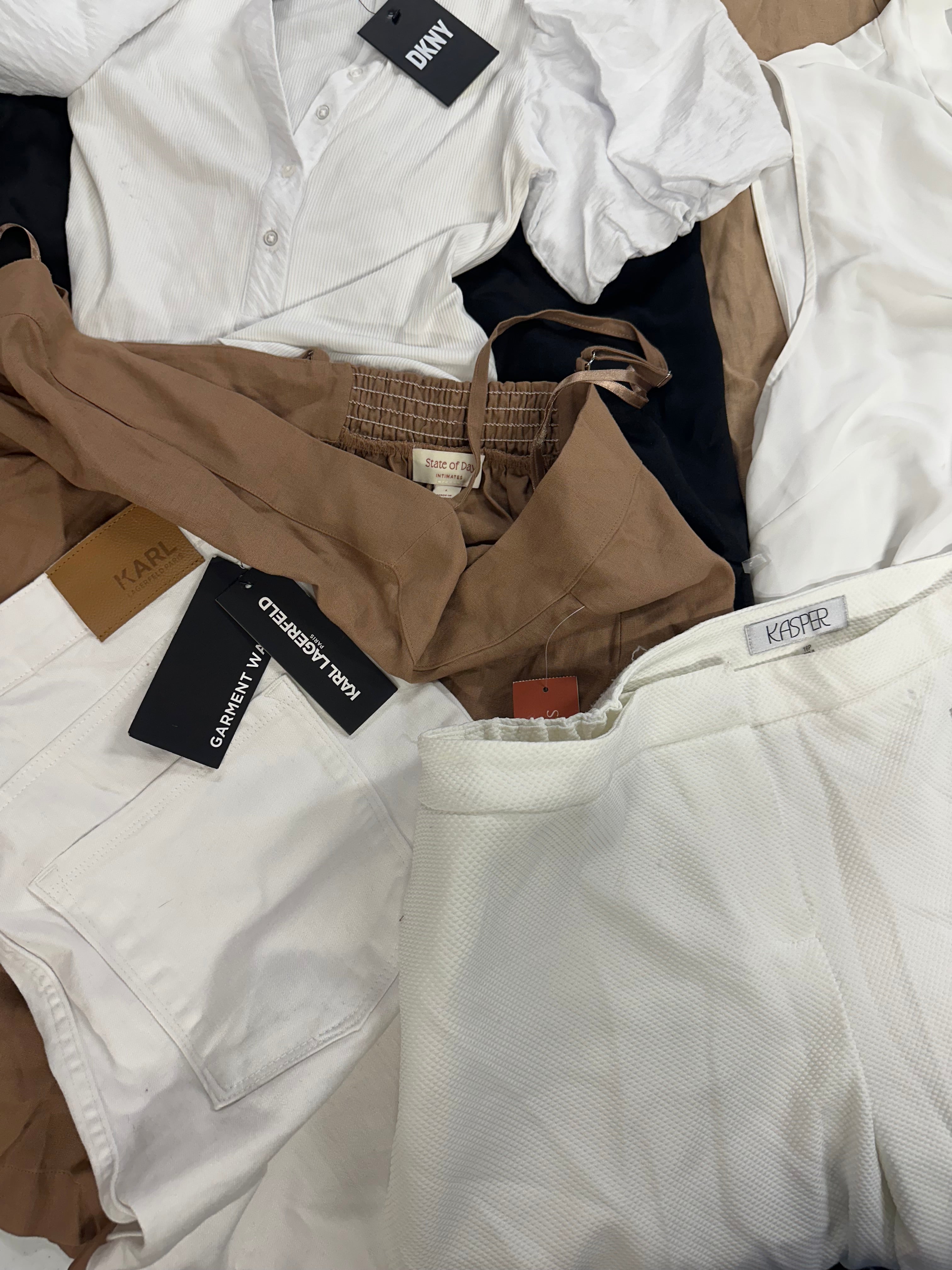 Women's Clothing Assorted Wholesale Lot, DKNY, KASPER, KARL LAGERFELD, STATE OF DAY and more, 9 items, Shelf Pulls, MSRP $668