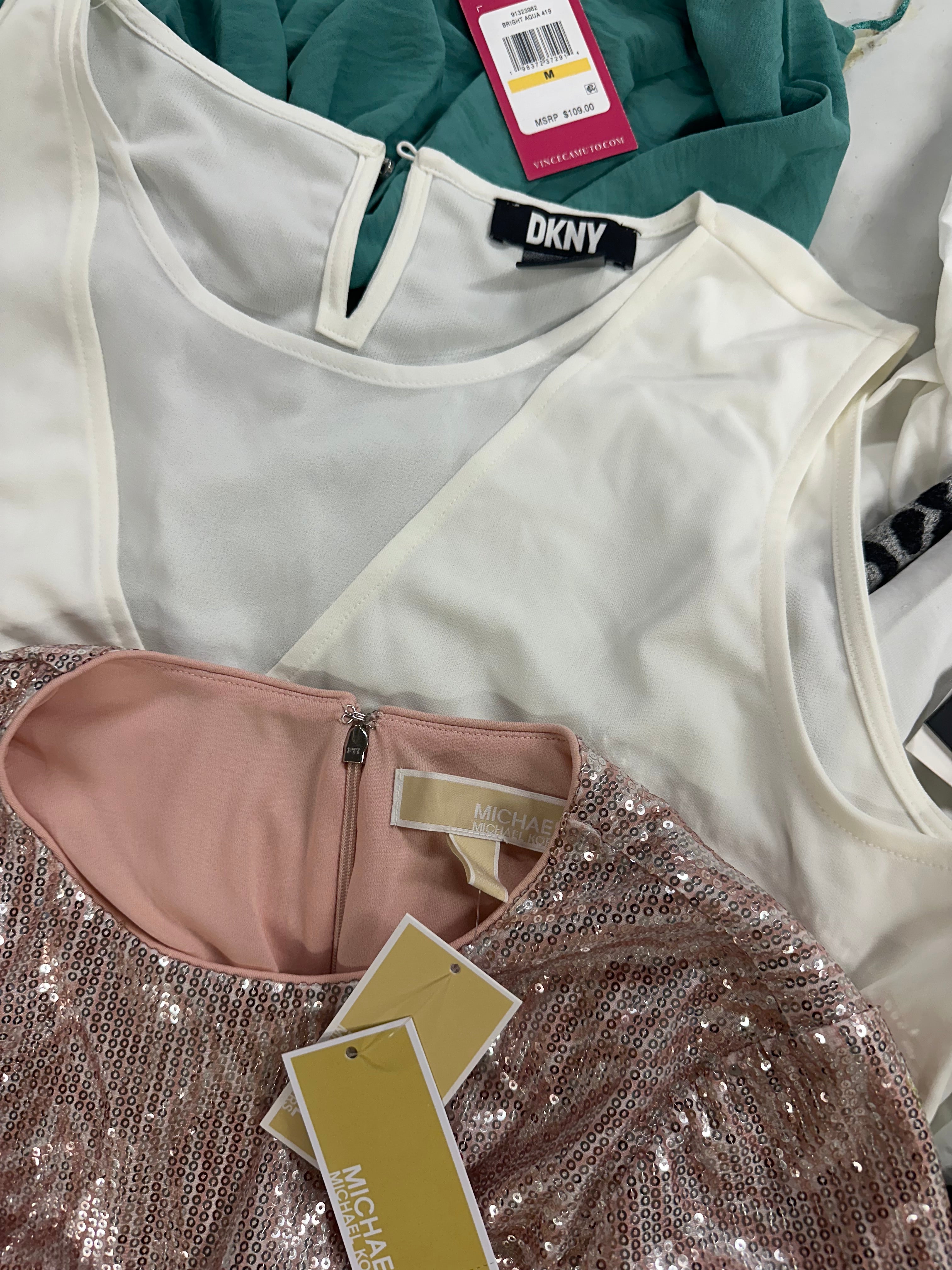 Women's Clothing Tops Wholesale Lot, MICHAEL KORS, LUCKY BRAND, CALVIN KLEIN, DKNY, REEBOK and more, 14 items, Shelf Pulls, MSRP $859