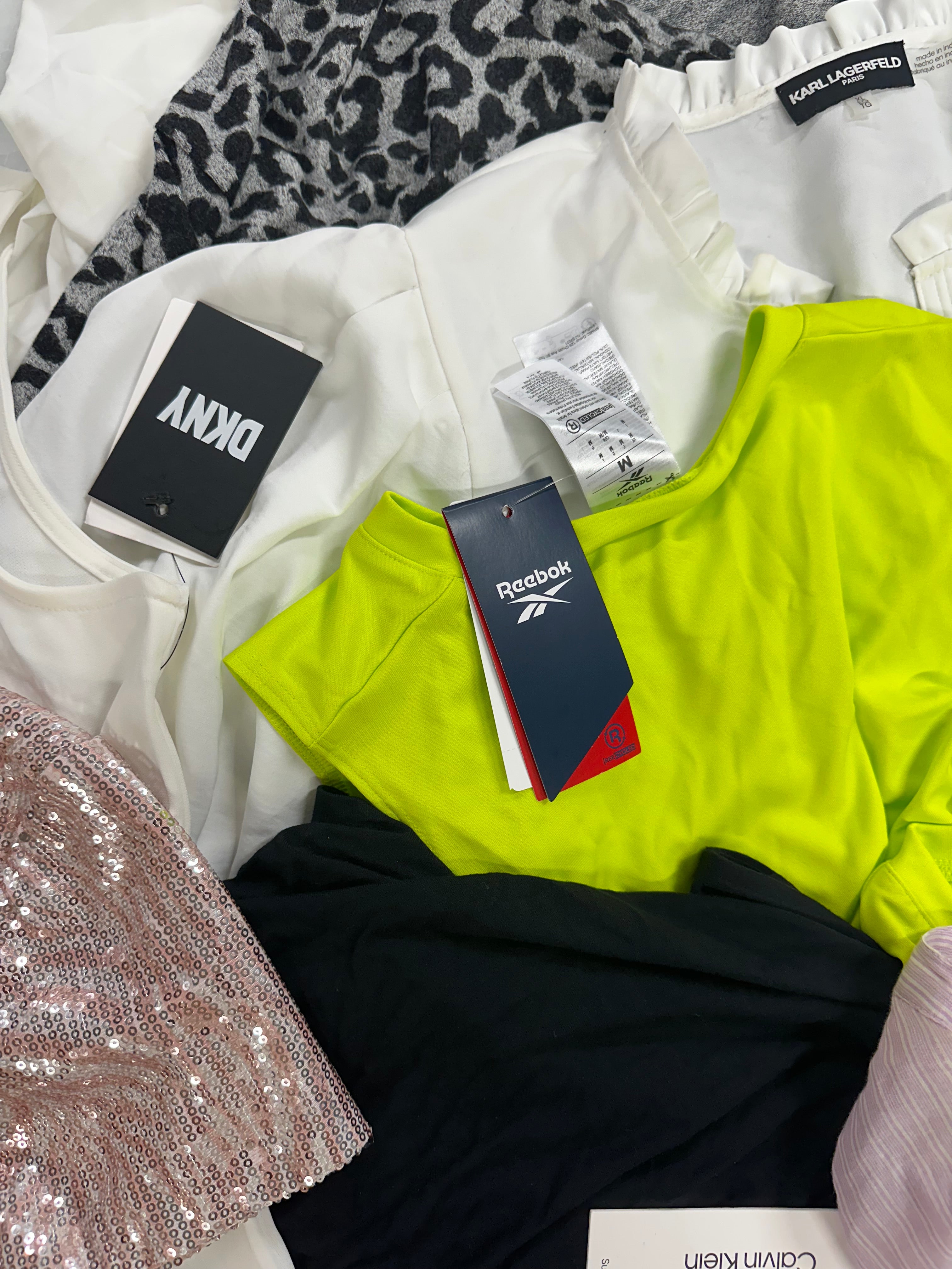 Women's Clothing Tops Wholesale Lot, MICHAEL KORS, LUCKY BRAND, CALVIN KLEIN, DKNY, REEBOK and more, 14 items, Shelf Pulls, MSRP $859