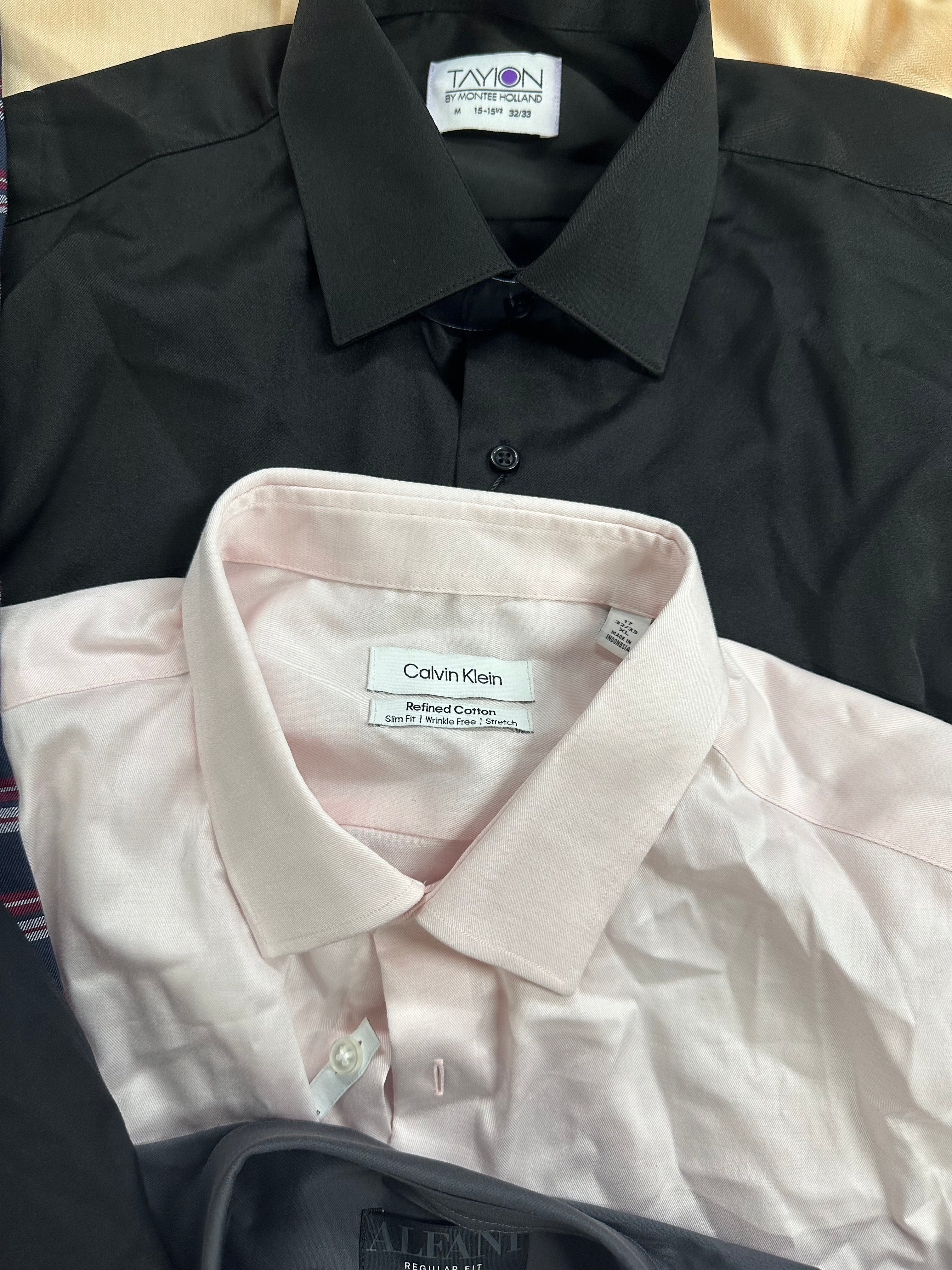 Men's Clothing Dress Shirts Wholesale Lot, BEN SHERMAN, CALVIN KLEIN, DKNY, TAYION and more, 8 Items, Shelf Pulls, MSRP $631