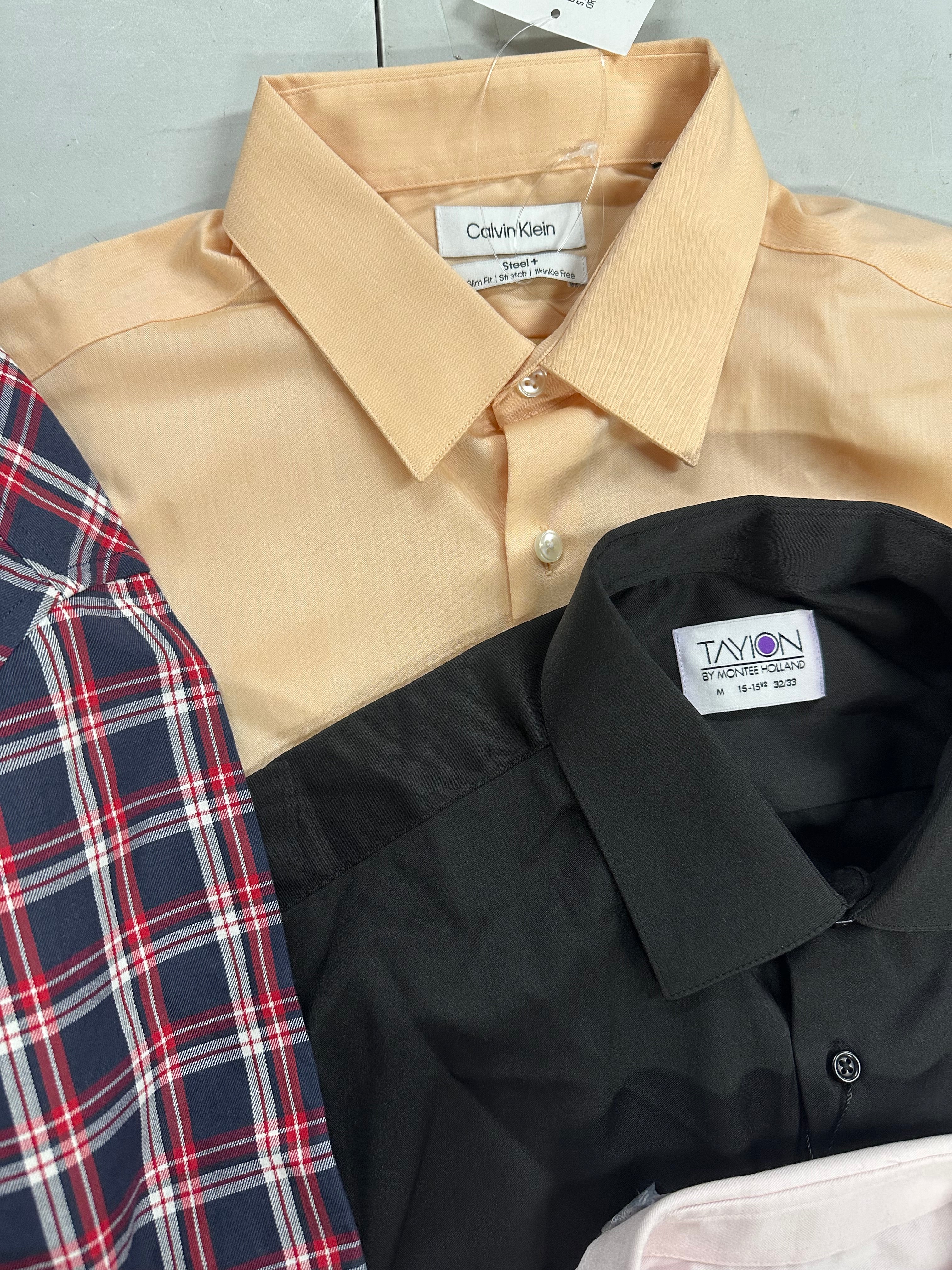 Men's Clothing Dress Shirts Wholesale Lot, BEN SHERMAN, CALVIN KLEIN, DKNY, TAYION and more, 8 Items, Shelf Pulls, MSRP $631