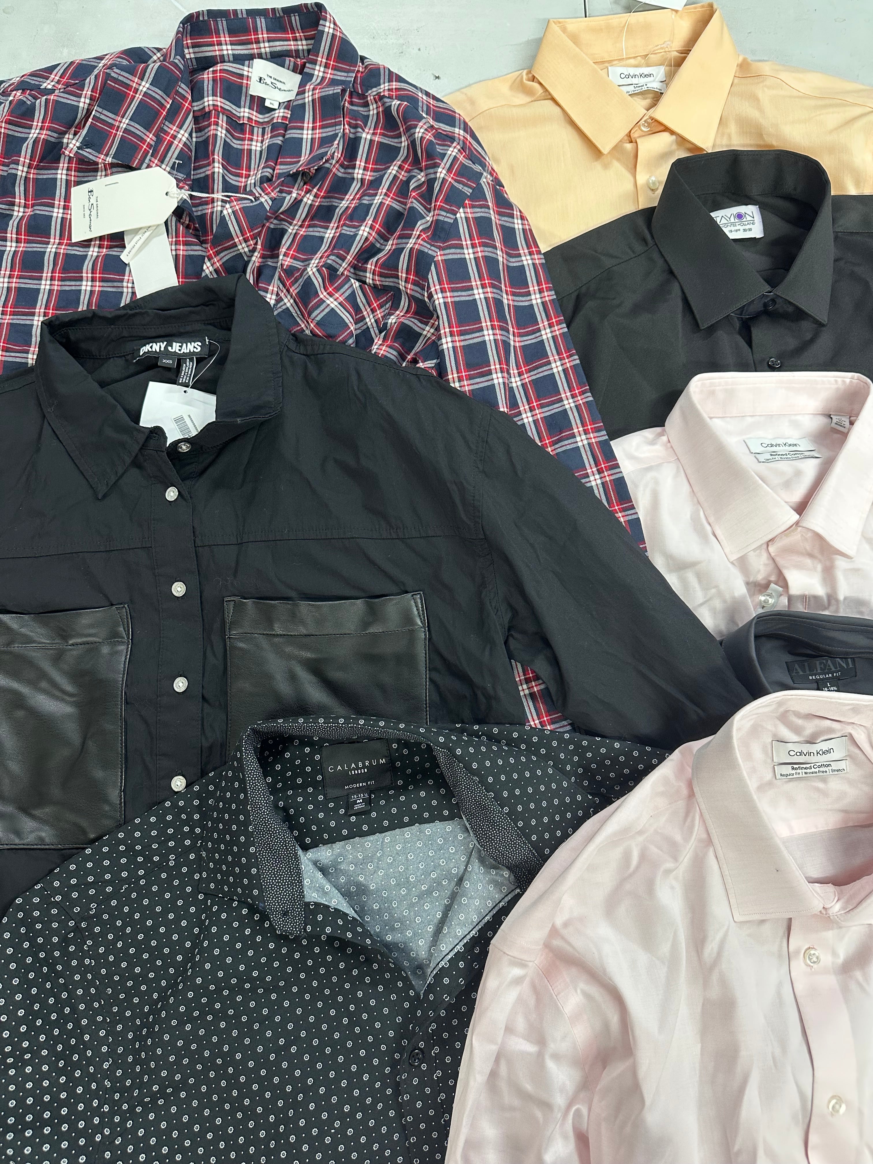 Men's Clothing Dress Shirts Wholesale Lot, BEN SHERMAN, CALVIN KLEIN, DKNY, TAYION and more, 8 Items, Shelf Pulls, MSRP $631