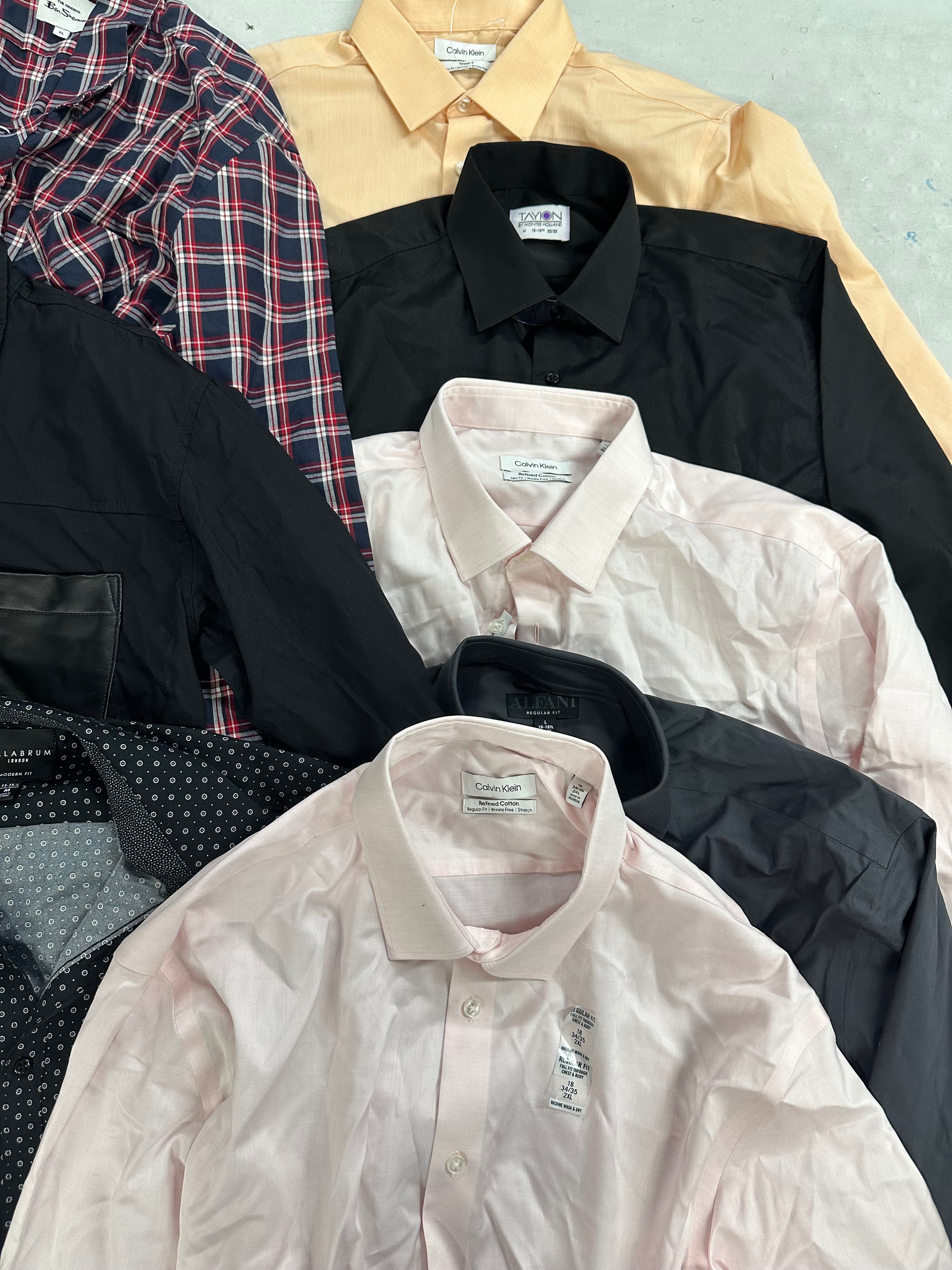 Men's Clothing Dress Shirts Wholesale Lot, BEN SHERMAN, CALVIN KLEIN, DKNY, TAYION and more, 8 Items, Shelf Pulls, MSRP $631