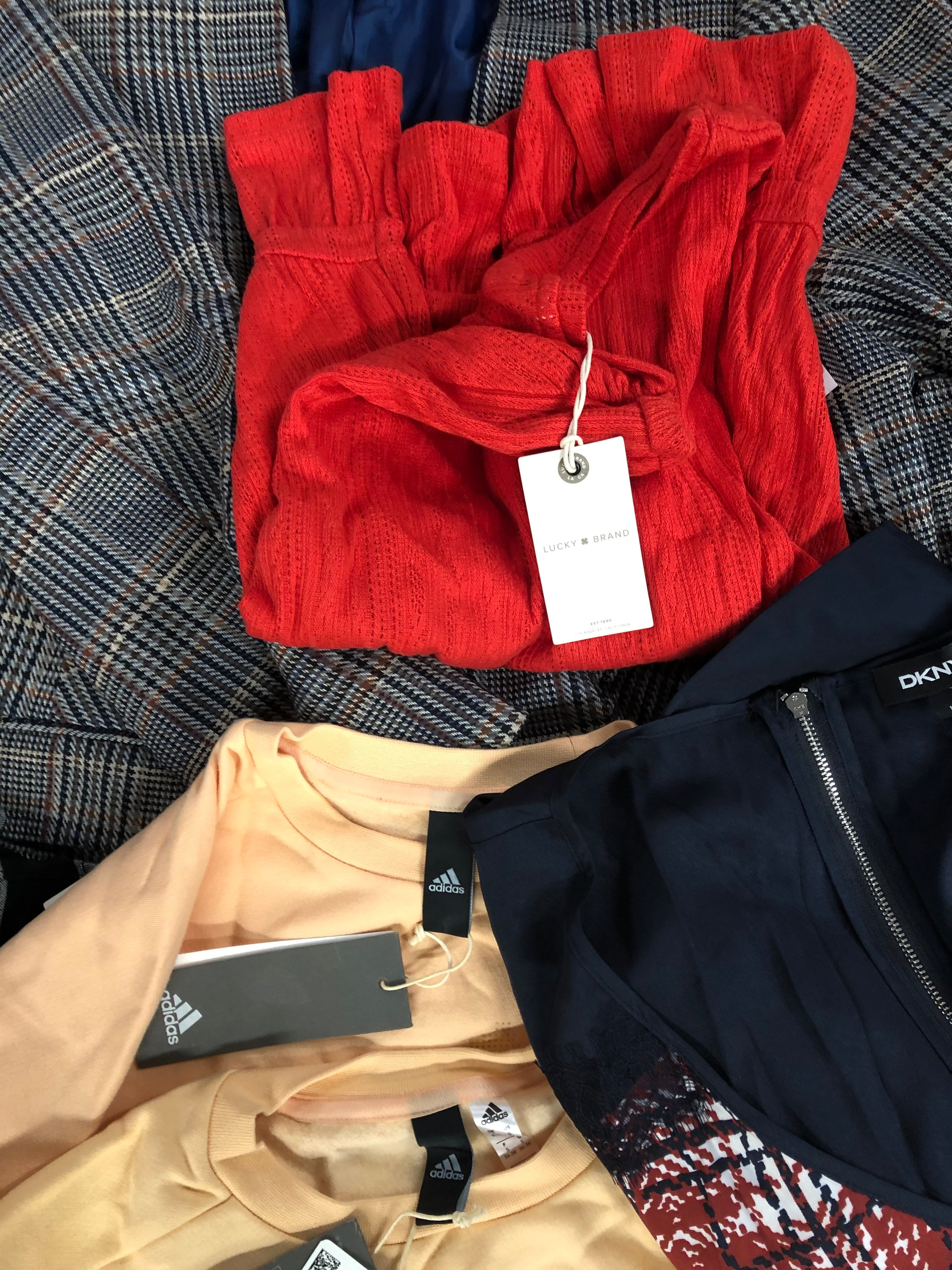 Women's Clothing Assorted Wholesale Lot, NIKE, DKNY, LUCKY BRAND, RACHEL ROY, ADIDAS, LA BLANCA and more, 13 items, Shelf Pulls, MSRP $956