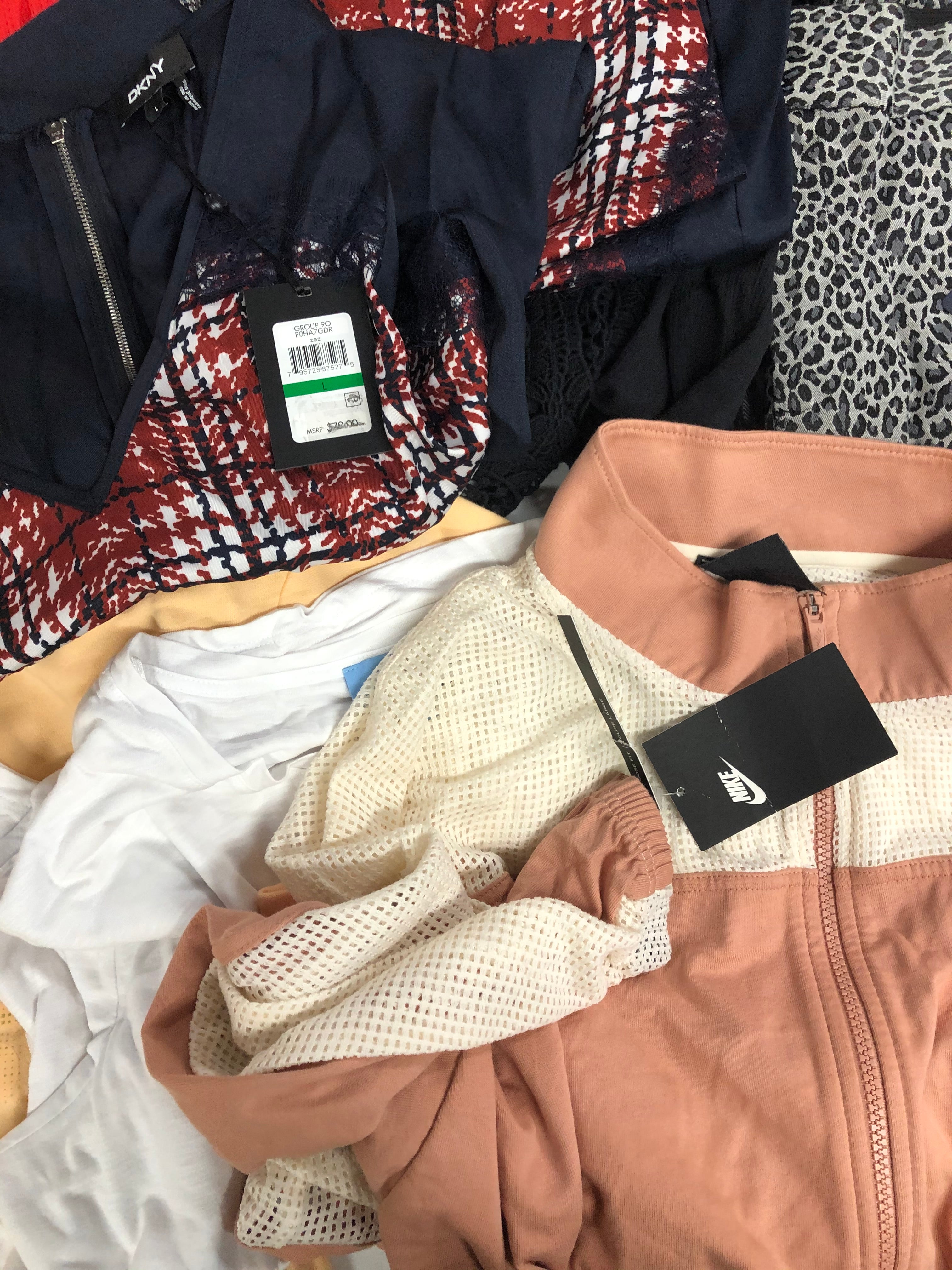 Women's Clothing Assorted Wholesale Lot, NIKE, DKNY, LUCKY BRAND, RACHEL ROY, ADIDAS, LA BLANCA and more, 13 items, Shelf Pulls, MSRP $956