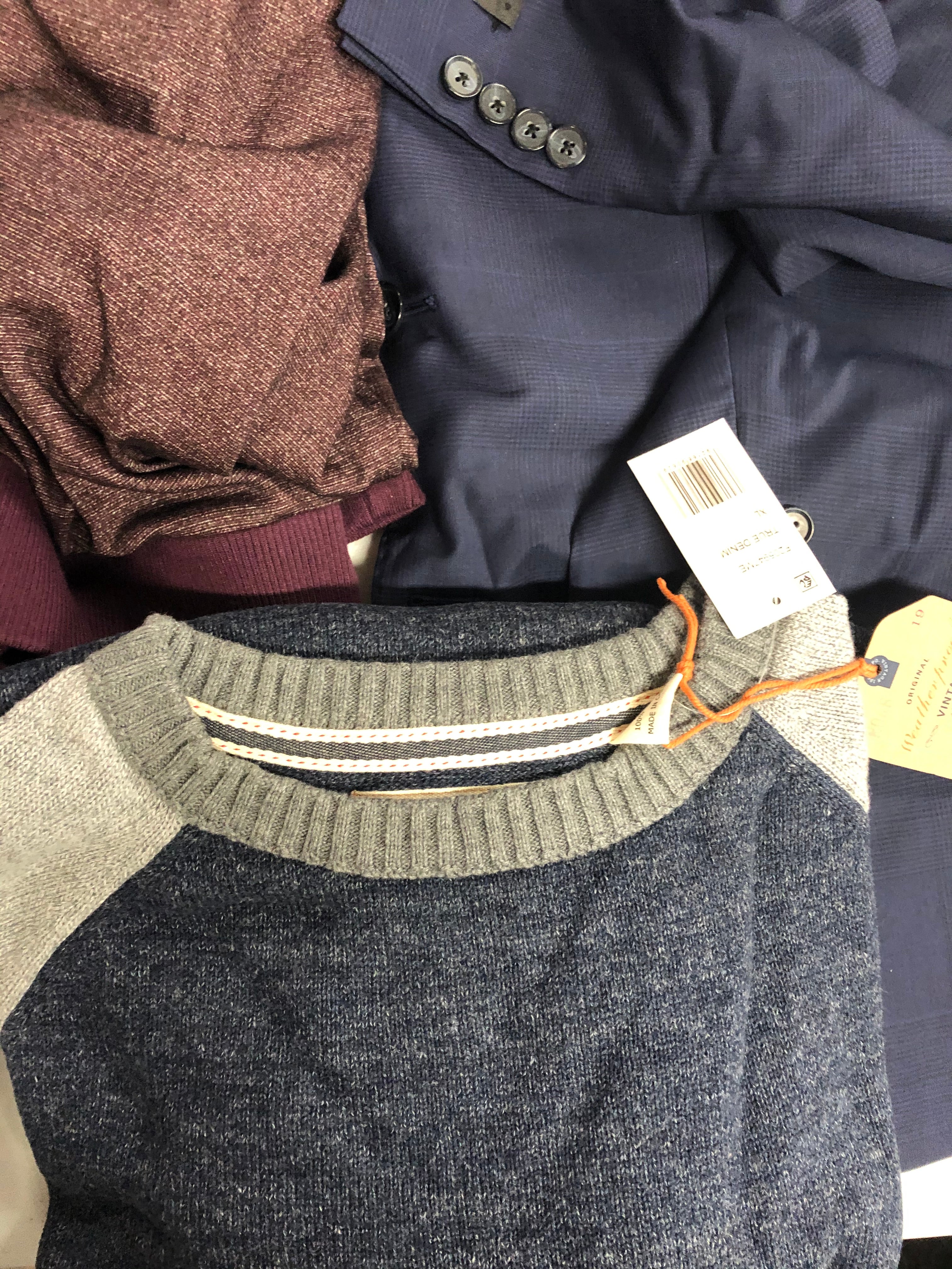 Men's Clothing Assorted Wholesale Lot, DKNY, NAUTICA, TALLIA, 1WEATHERPROOF, BUFFALO JEANS and more, 12 items, Shelf Pulls, MSRP $1,381