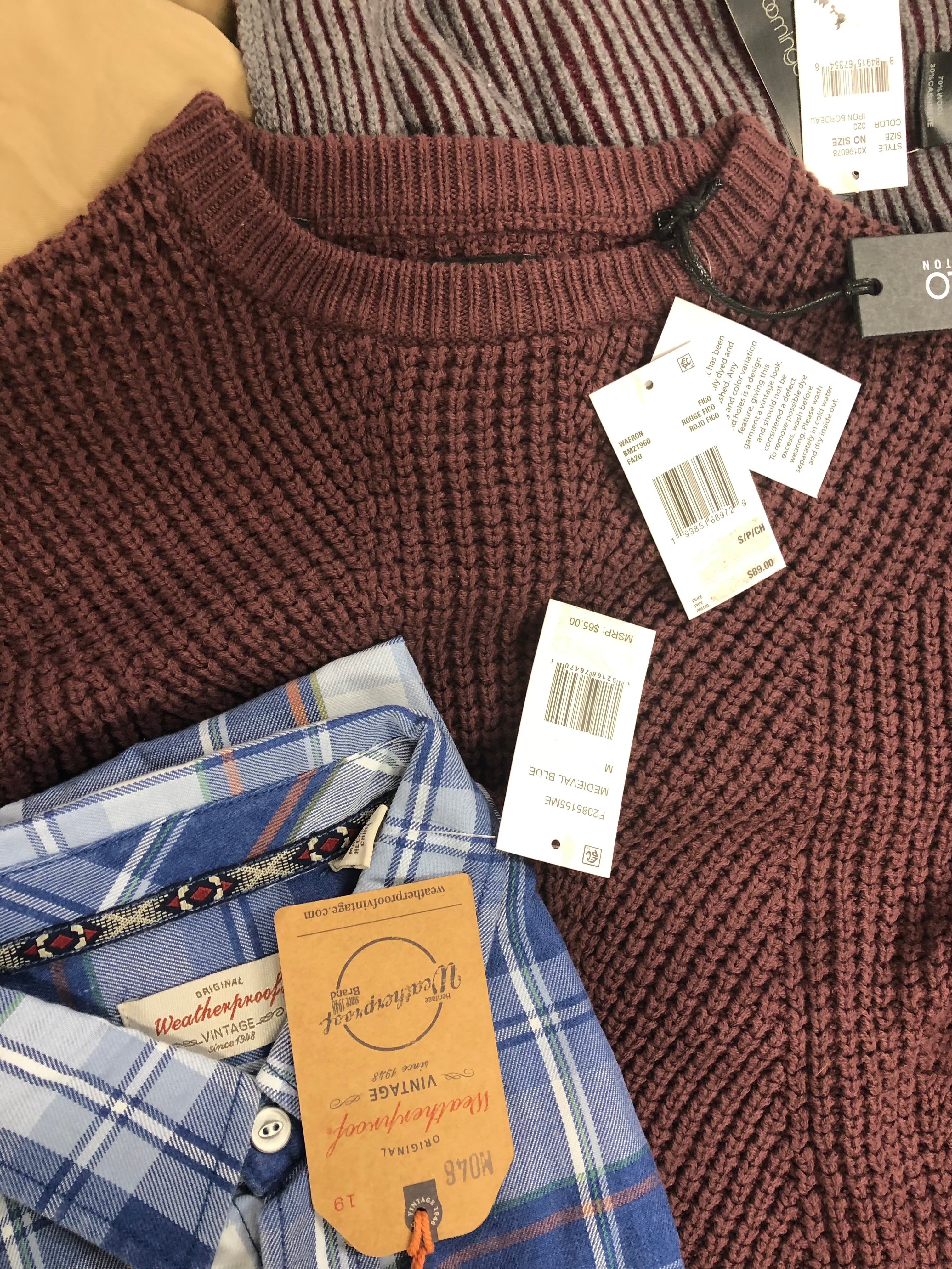 Men's Clothing Assorted Wholesale Lot, TALLIA, TOMMY HILFIGER, LEVI'S, BUFFALO JEANS and more, 7 items, Shelf Pulls, MSRP $1,624