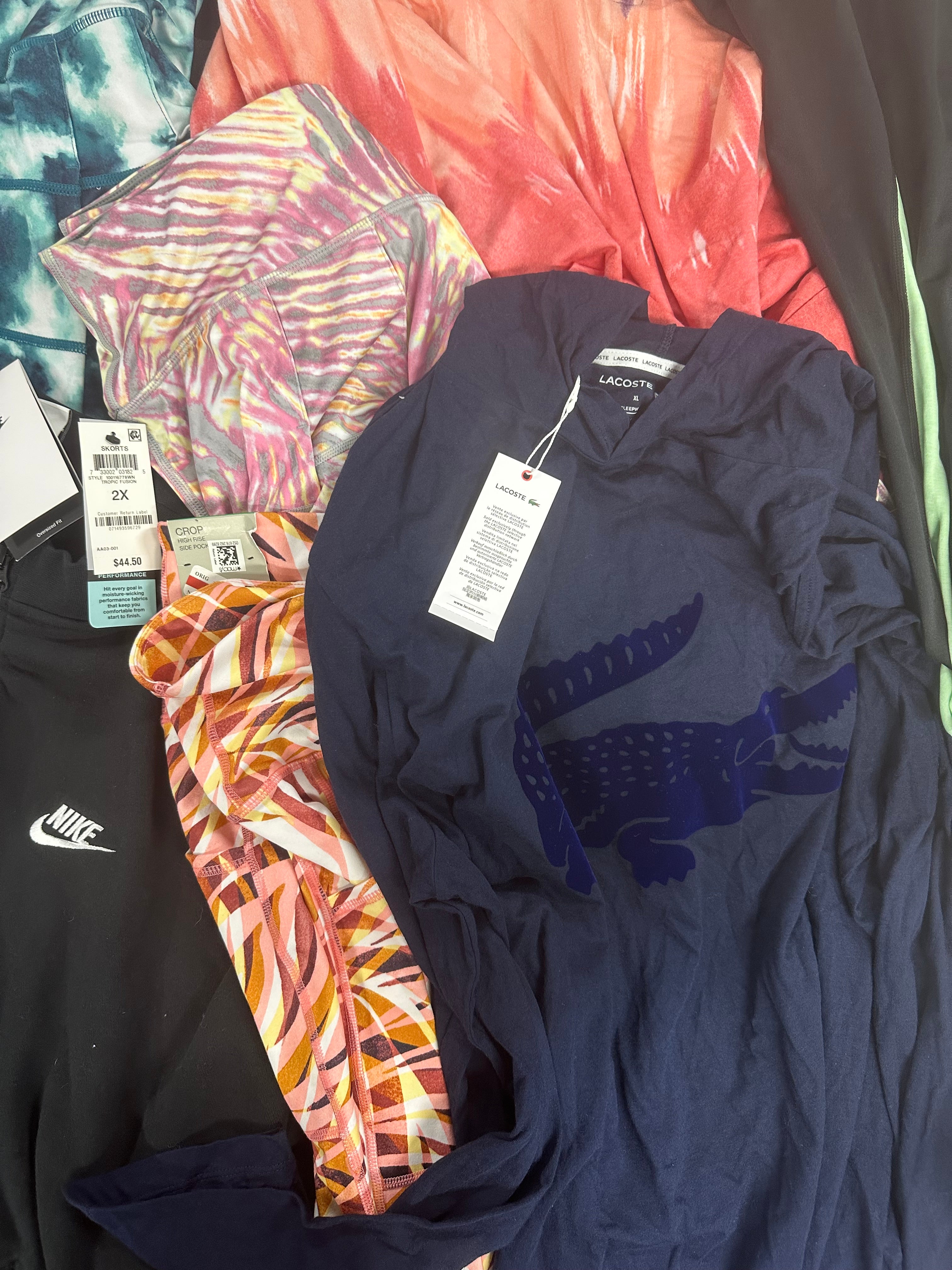 Women's Clothing Activewear Wholesale Lot, NIKE, LACOSTE, IDEOLOGY, 15 items, Shelf Pulls, MSRP $574