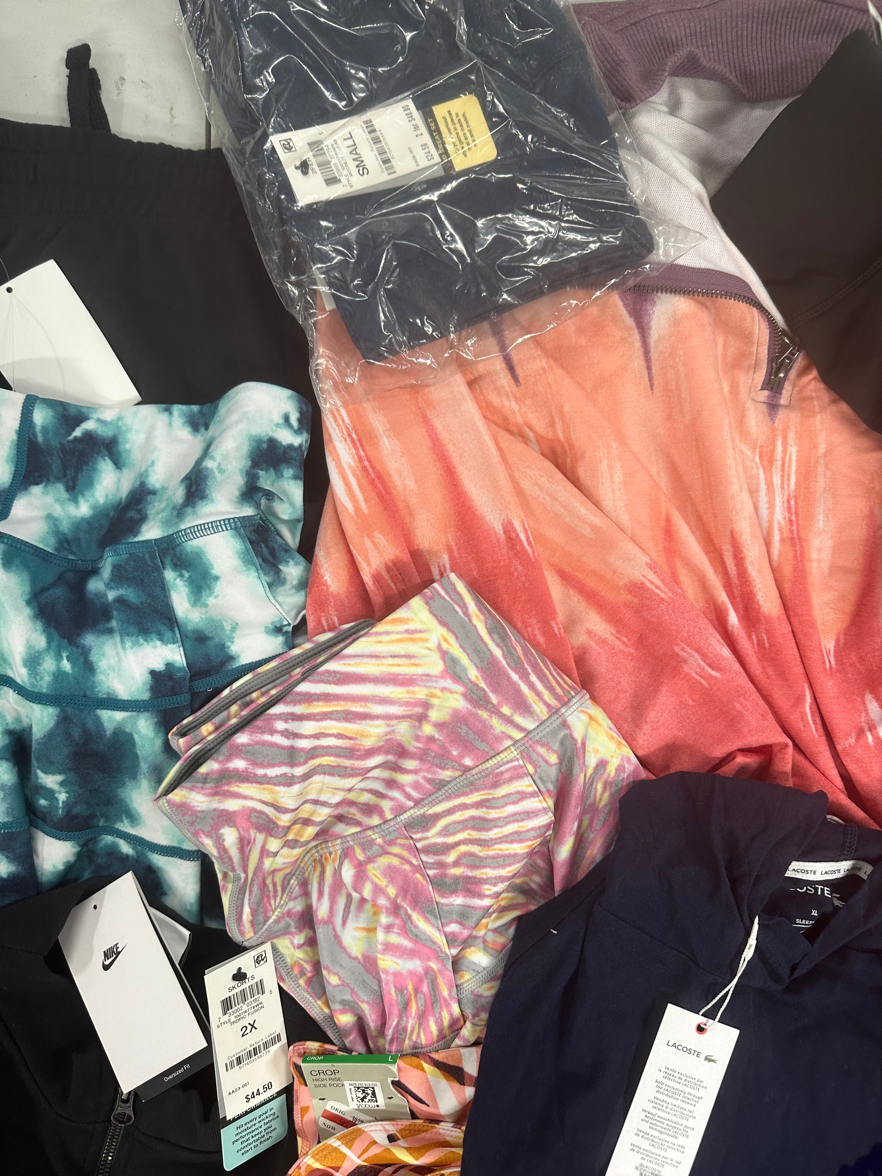 Women's Clothing Activewear Wholesale Lot, NIKE, LACOSTE, IDEOLOGY, 15 items, Shelf Pulls, MSRP $574
