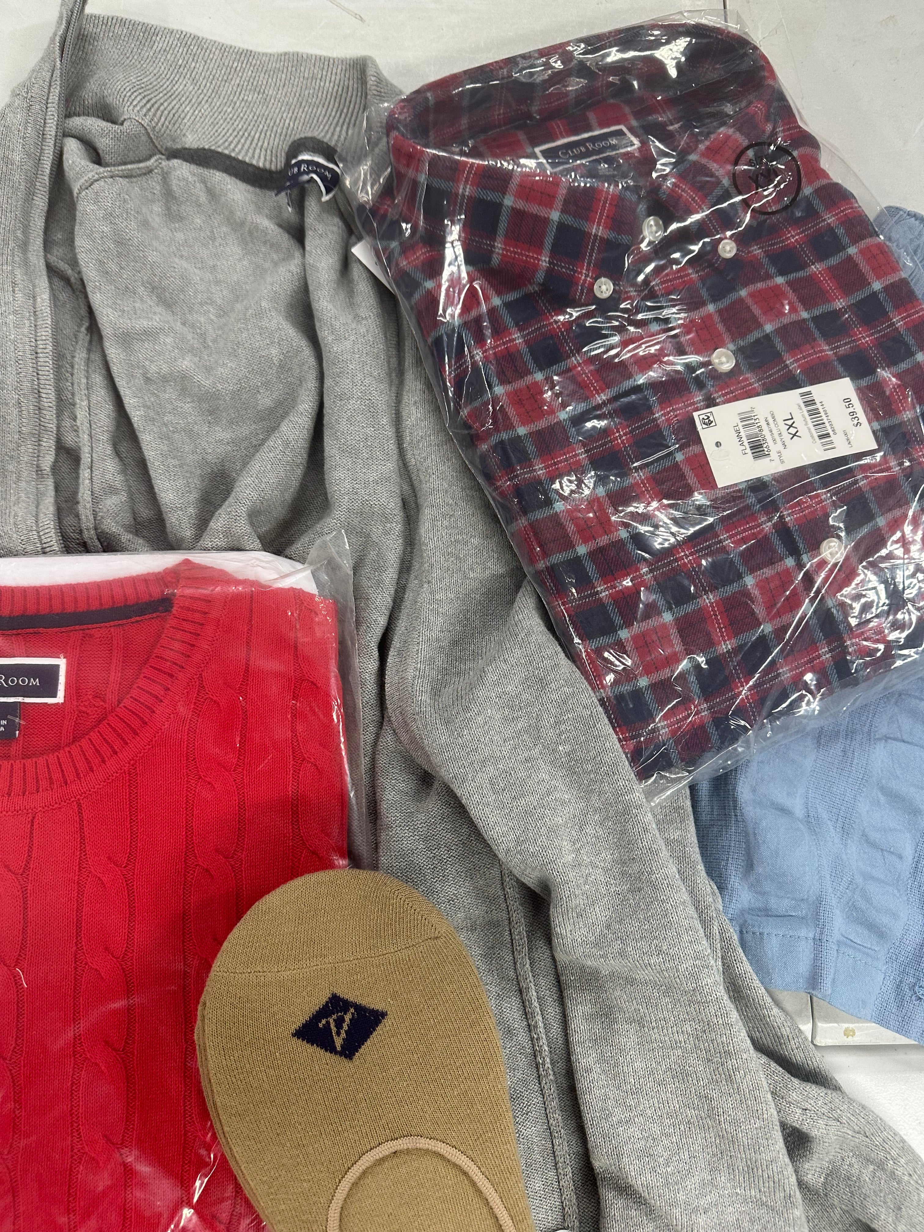 Men's Clothing Assorted Wholesale Lot, SPERRY, POLO RALPH LAUREN, AND NOW THIS, SUN + STONE, HEAT HOLDERS and more, 10 items, Shelf Pulls, MSRP $404