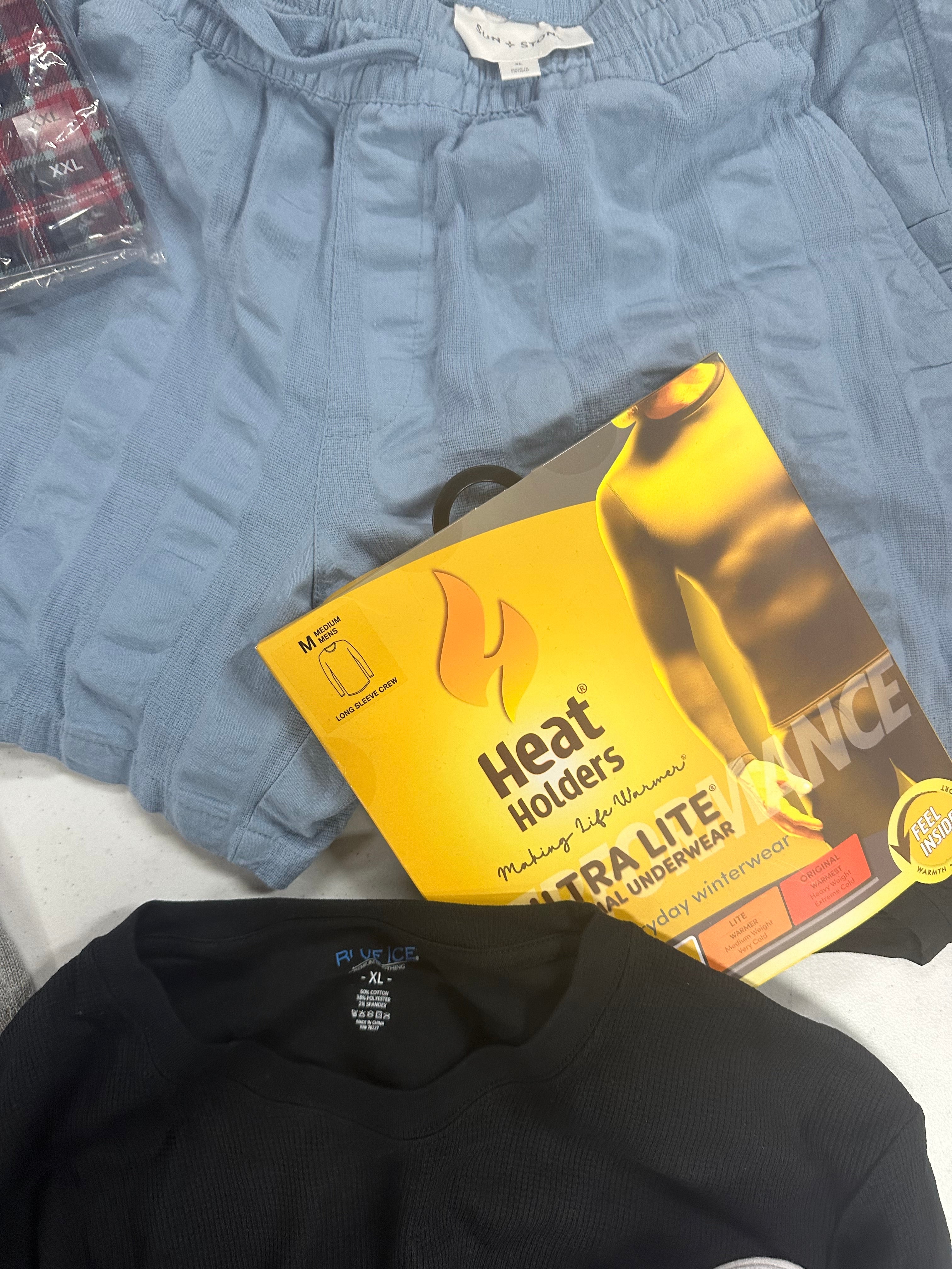 Men's Clothing Assorted Wholesale Lot, SPERRY, POLO RALPH LAUREN, AND NOW THIS, SUN + STONE, HEAT HOLDERS and more, 10 items, Shelf Pulls, MSRP $404