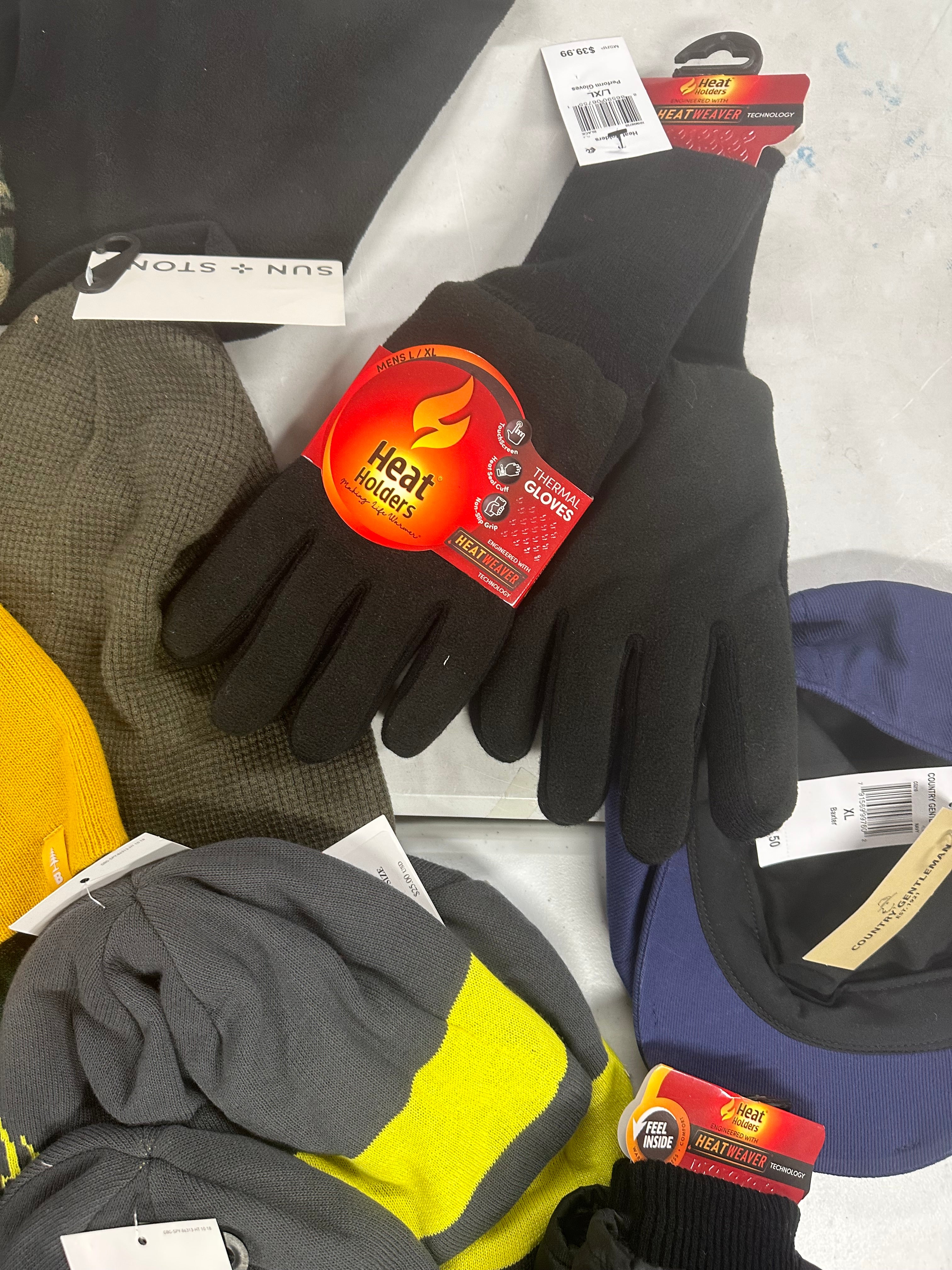 Men's Gloves, Hats and Others, Wholesale Lot, ADIDAS, UNDER ARMOUR, THE NORTH FACE, SPYDER, BASS OUTDOOR, HEAT HOLDERS and more, 24 items, Shelf Pulls, MSRP $750