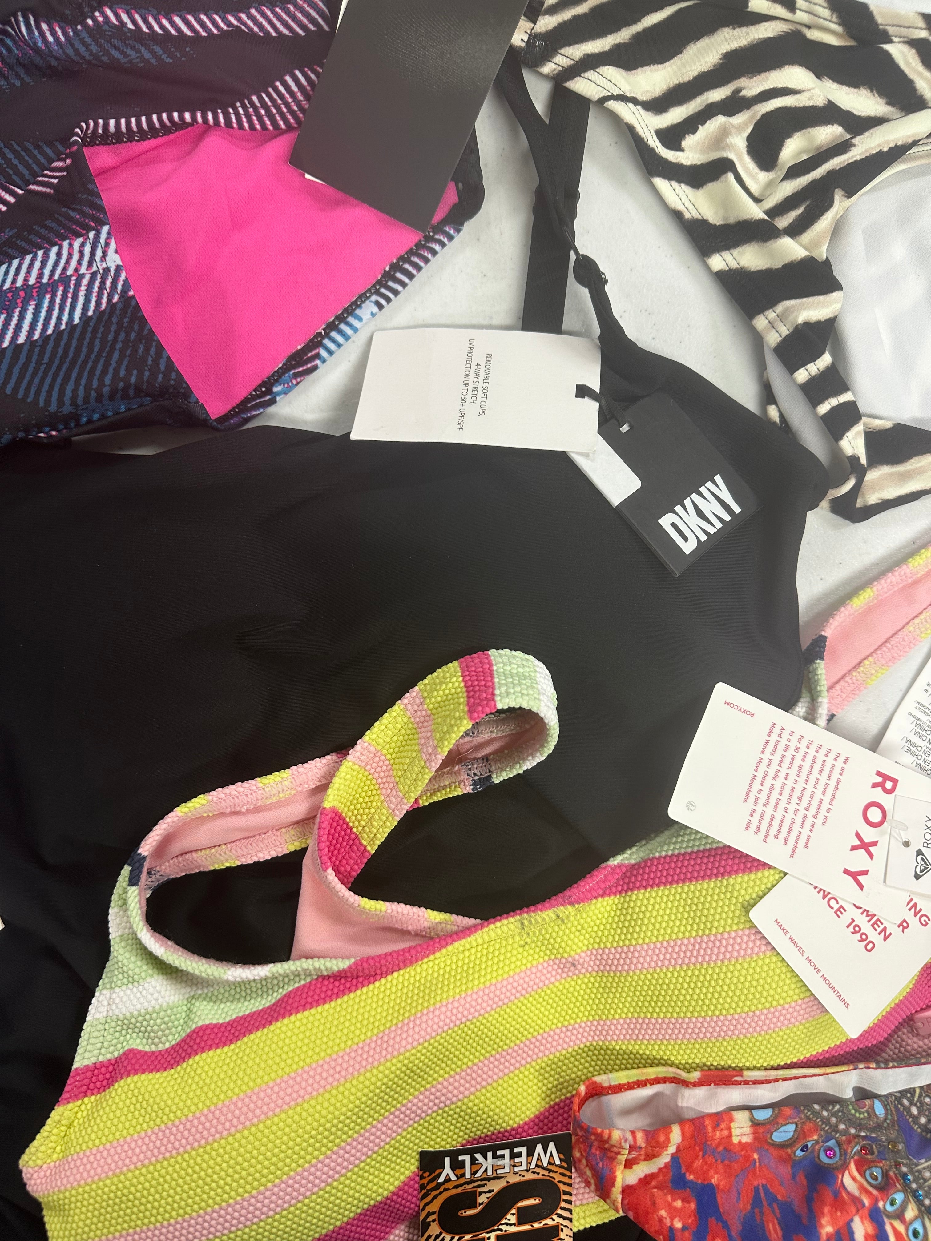 Women's Swimwear Wholesale Lot, 12 items, DKNY, RALPH LAUREN, NIKE, ROXY, COCO REEF, LA MODA and more, Shelf Pulls, MSRP $581