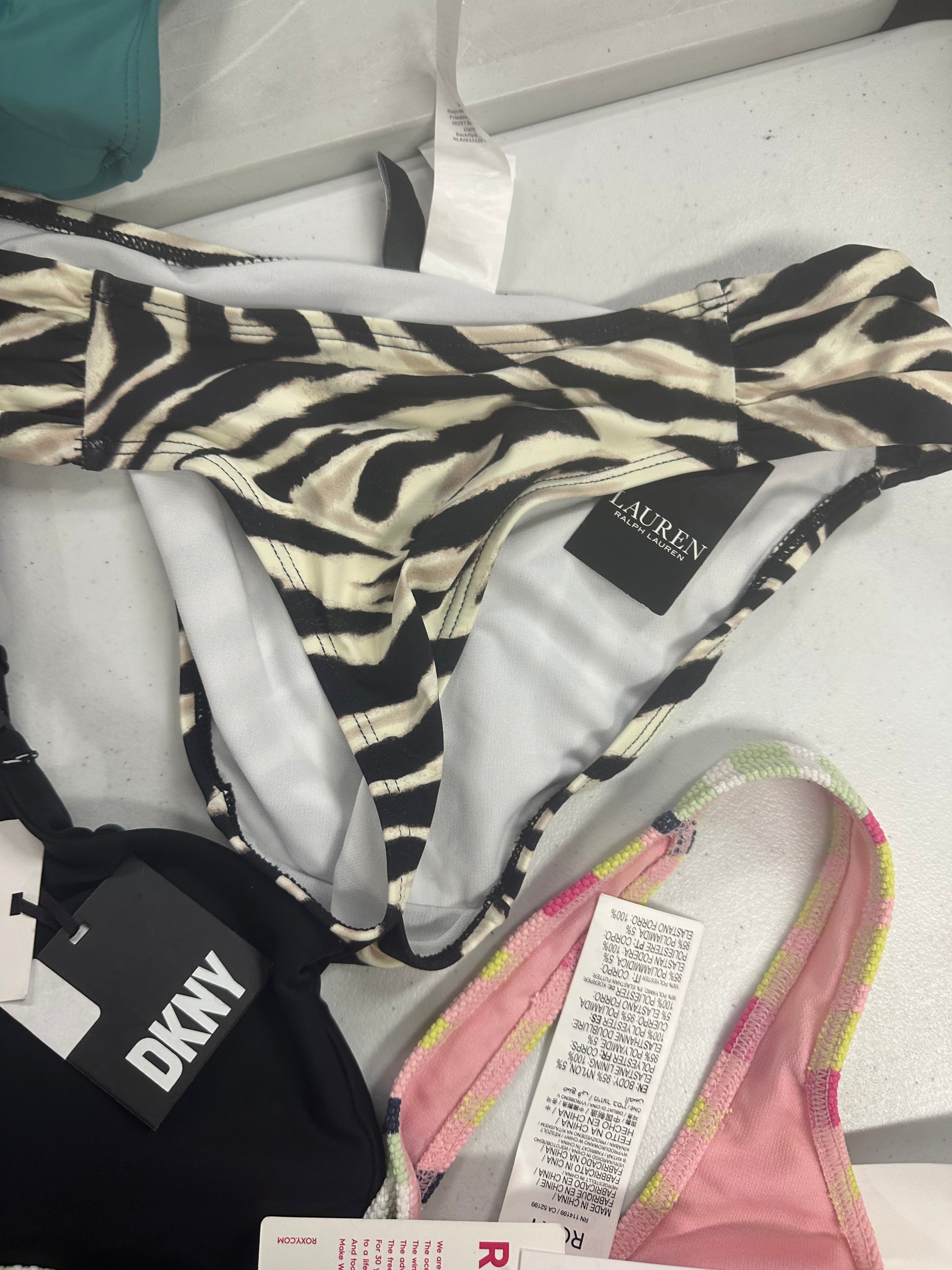 Women's Swimwear Wholesale Lot, 12 items, DKNY, RALPH LAUREN, NIKE, ROXY, COCO REEF, LA MODA and more, Shelf Pulls, MSRP $581