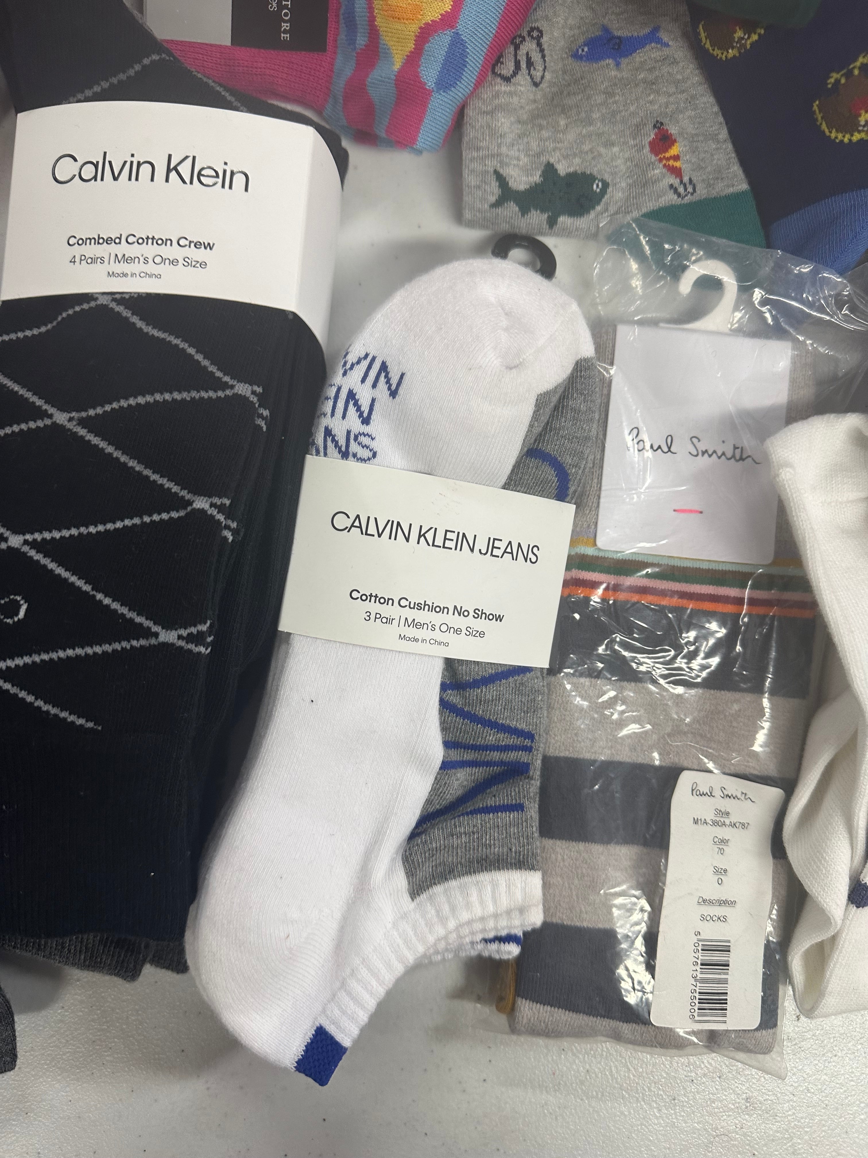 Men's Socks Wholesale Lot, HUGO BOSS, PAUL SMITH, POLO RALPH LAUREN, SPERRY, CALVIN KLEIN, CLUB ROOM and more, 33 items, Shelf Pulls, MSRP $435