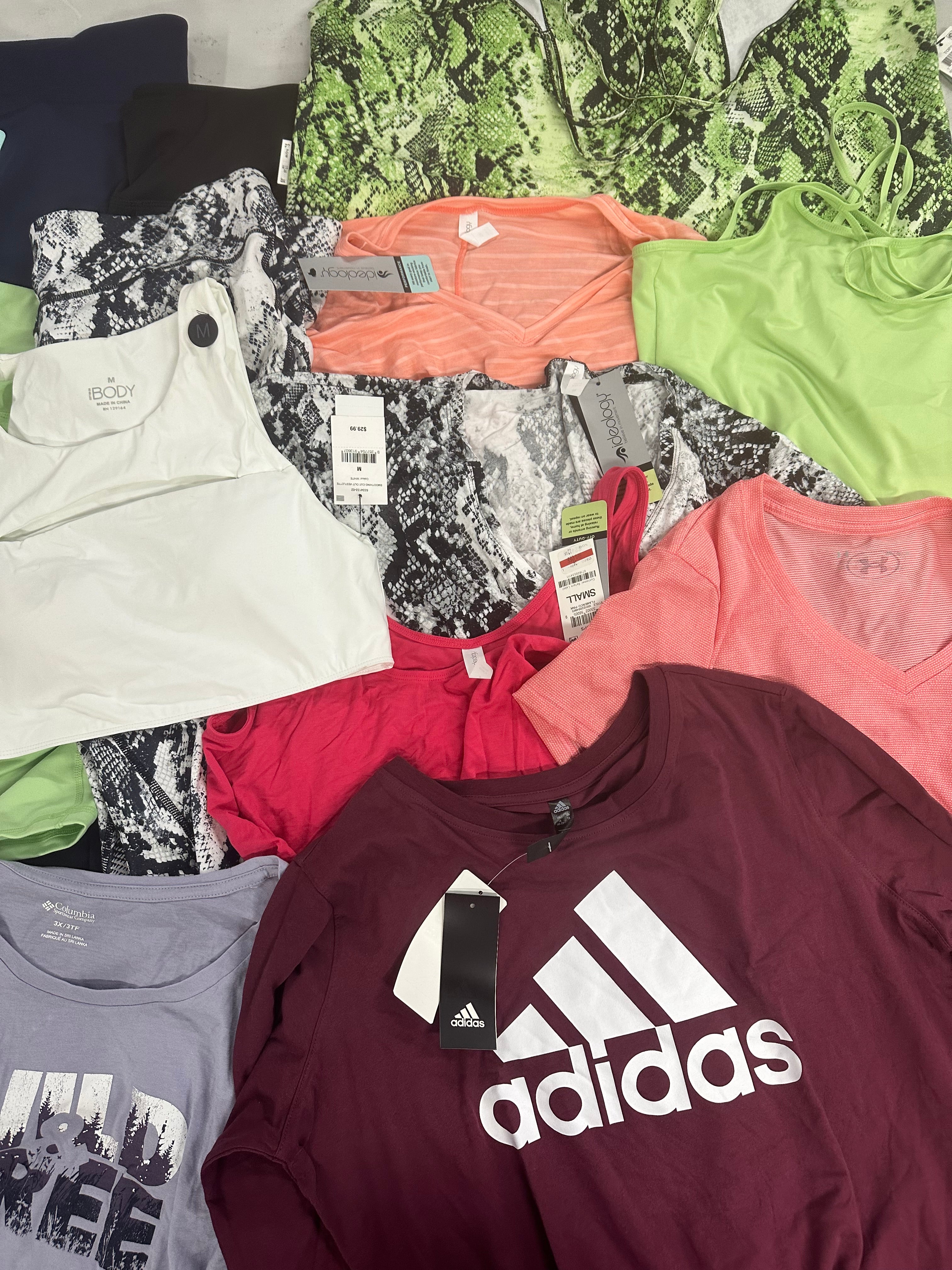 Women's Clothing Activewear Wholesale Lot, UNDER ARMOUR, COLUMBIA, ADIDAS, COTTON ON and more, 15 items, Shelf Pulls, MSRP $416