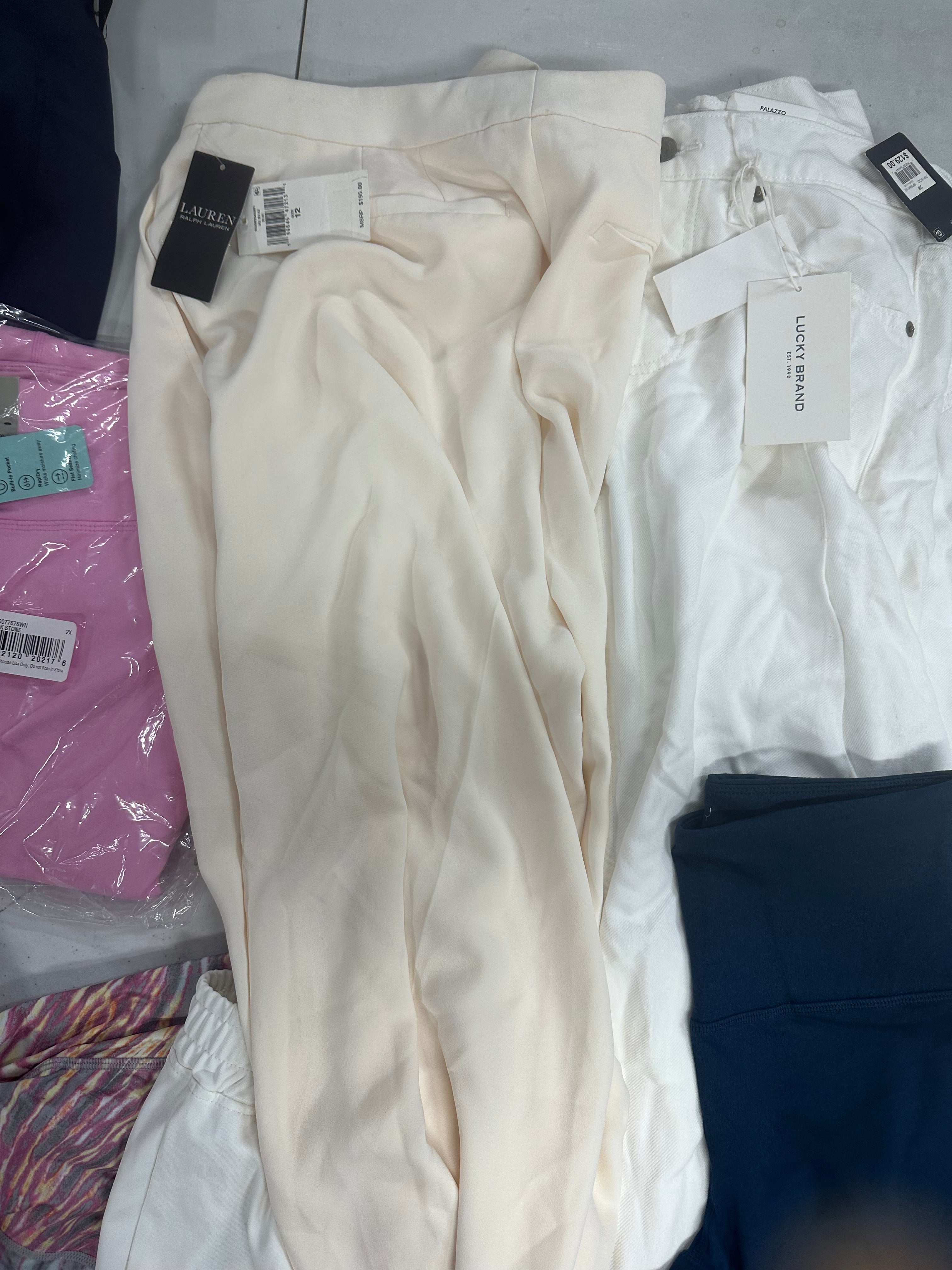 Women's Clothing Bottoms Wholesale Lot, LUCKY BRAND, POLO RALPH LAUREN, COTTON ON, IDEOLOGY, 12 items, Shelf Pulls, MSRP $650
