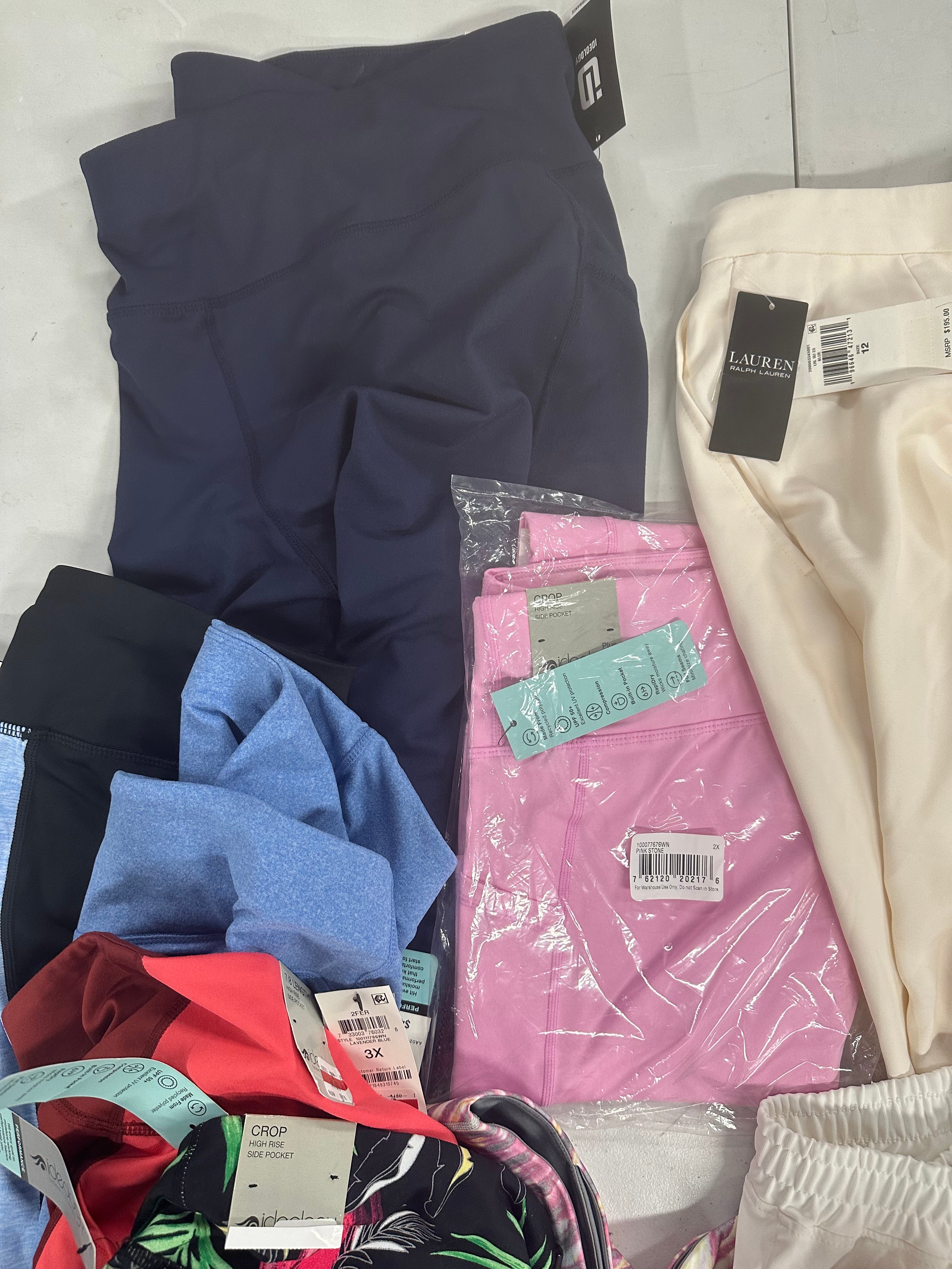 Women's Clothing Bottoms Wholesale Lot, LUCKY BRAND, POLO RALPH LAUREN, COTTON ON, IDEOLOGY, 12 items, Shelf Pulls, MSRP $650