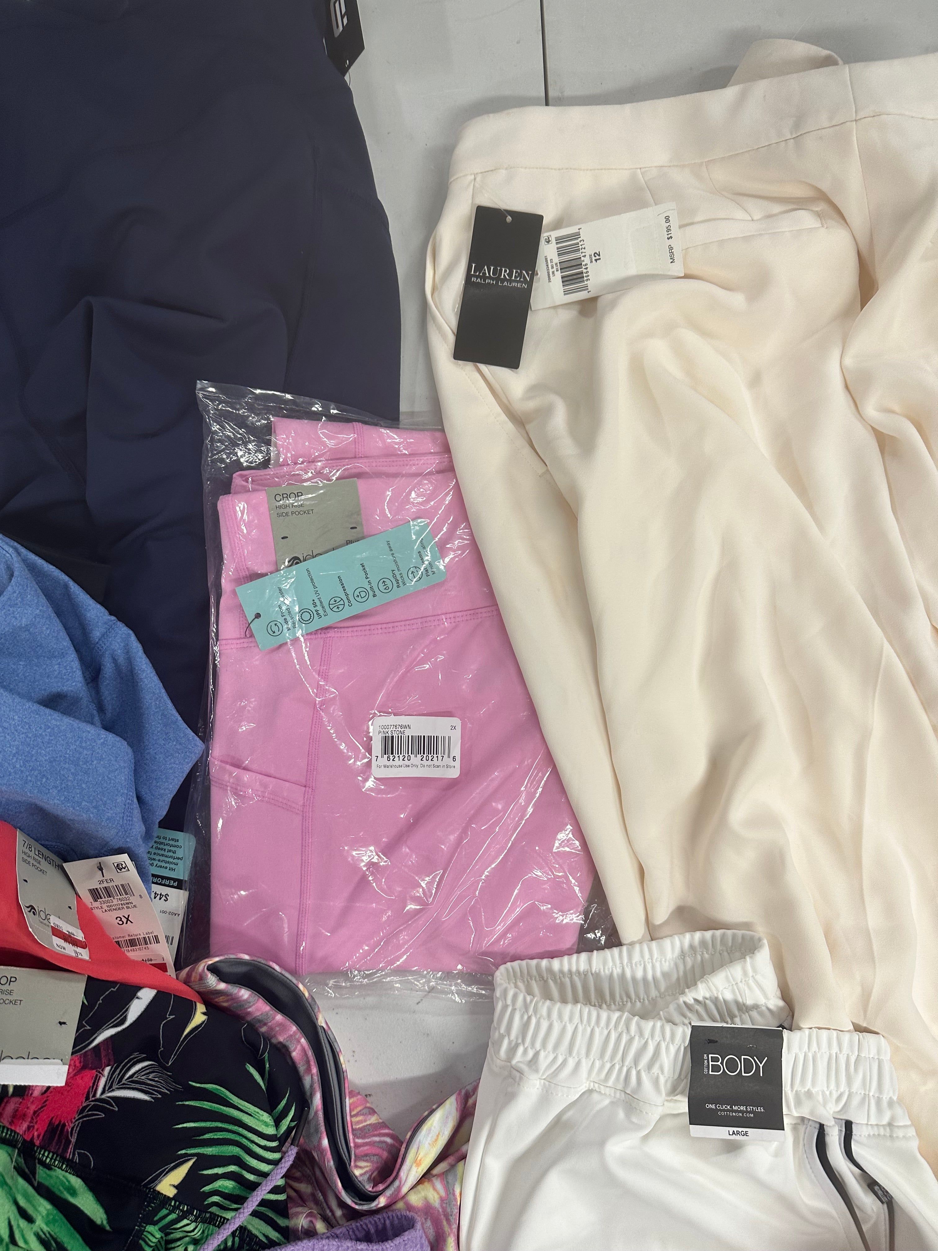 Women's Clothing Bottoms Wholesale Lot, LUCKY BRAND, POLO RALPH LAUREN, COTTON ON, IDEOLOGY, 12 items, Shelf Pulls, MSRP $650