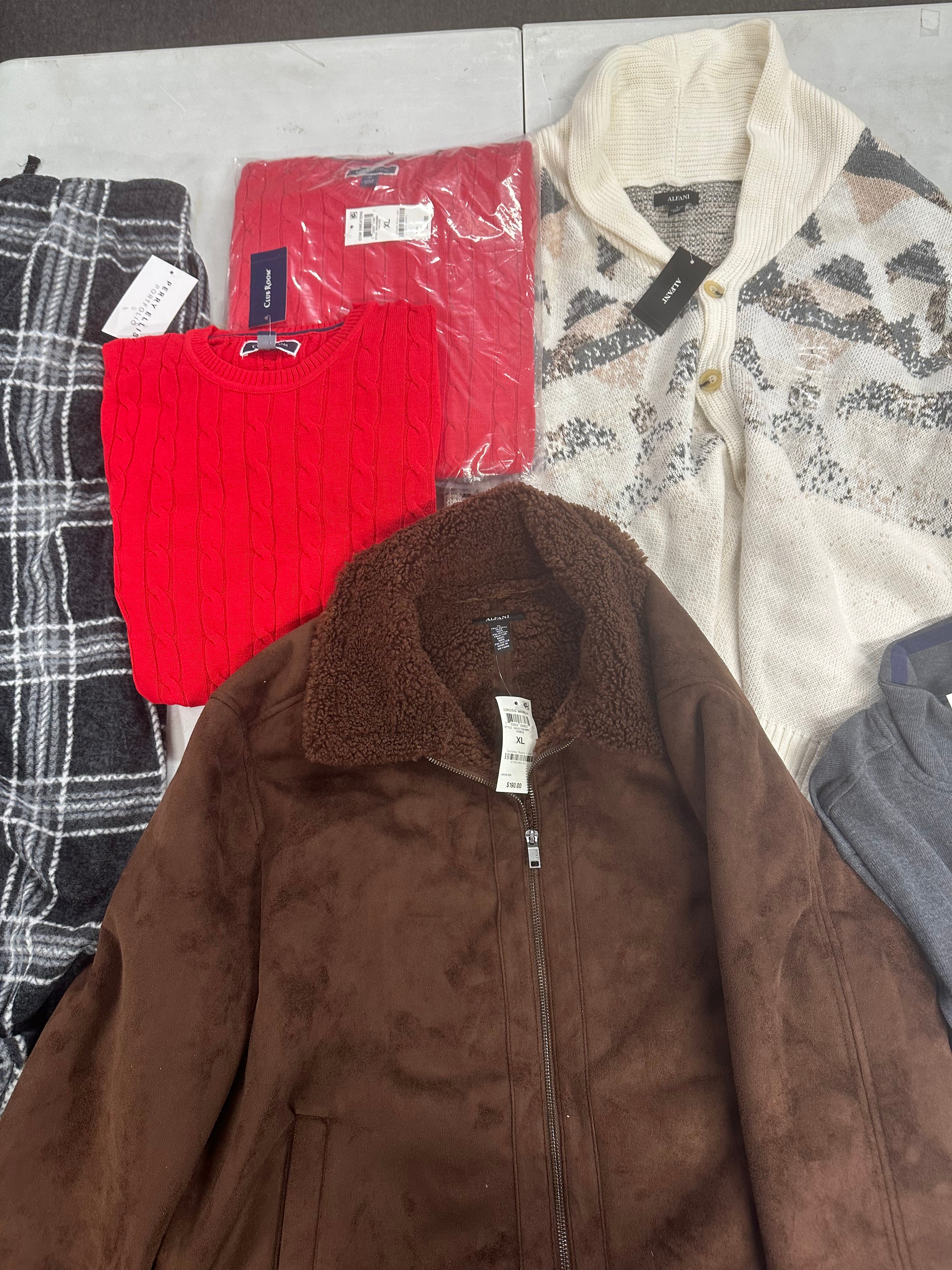 Men's Clothing Winter Lot Wholesale Lot, PERRY ELLIS, ALFANI, CLUB ROOM, 6 items, Shelf Pulls, MSRP $516
