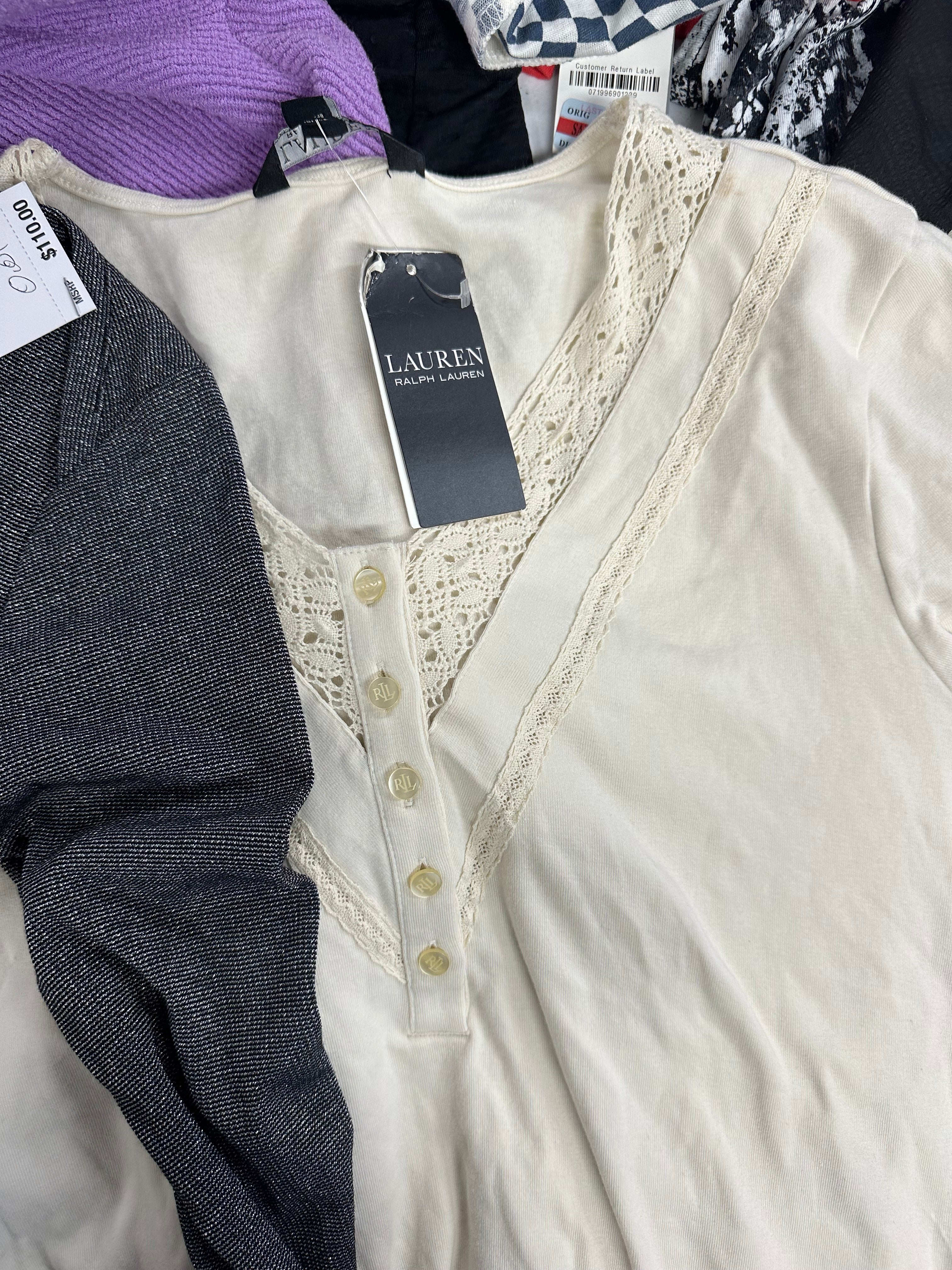 Women's Clothing Tops and Other Wholesale Lot, POLO RALPH LAUREN, MICHAEL KORS, FREE PEOPLE, COTTON ON and more, 12 items, Shelf Pulls, MSRP $698