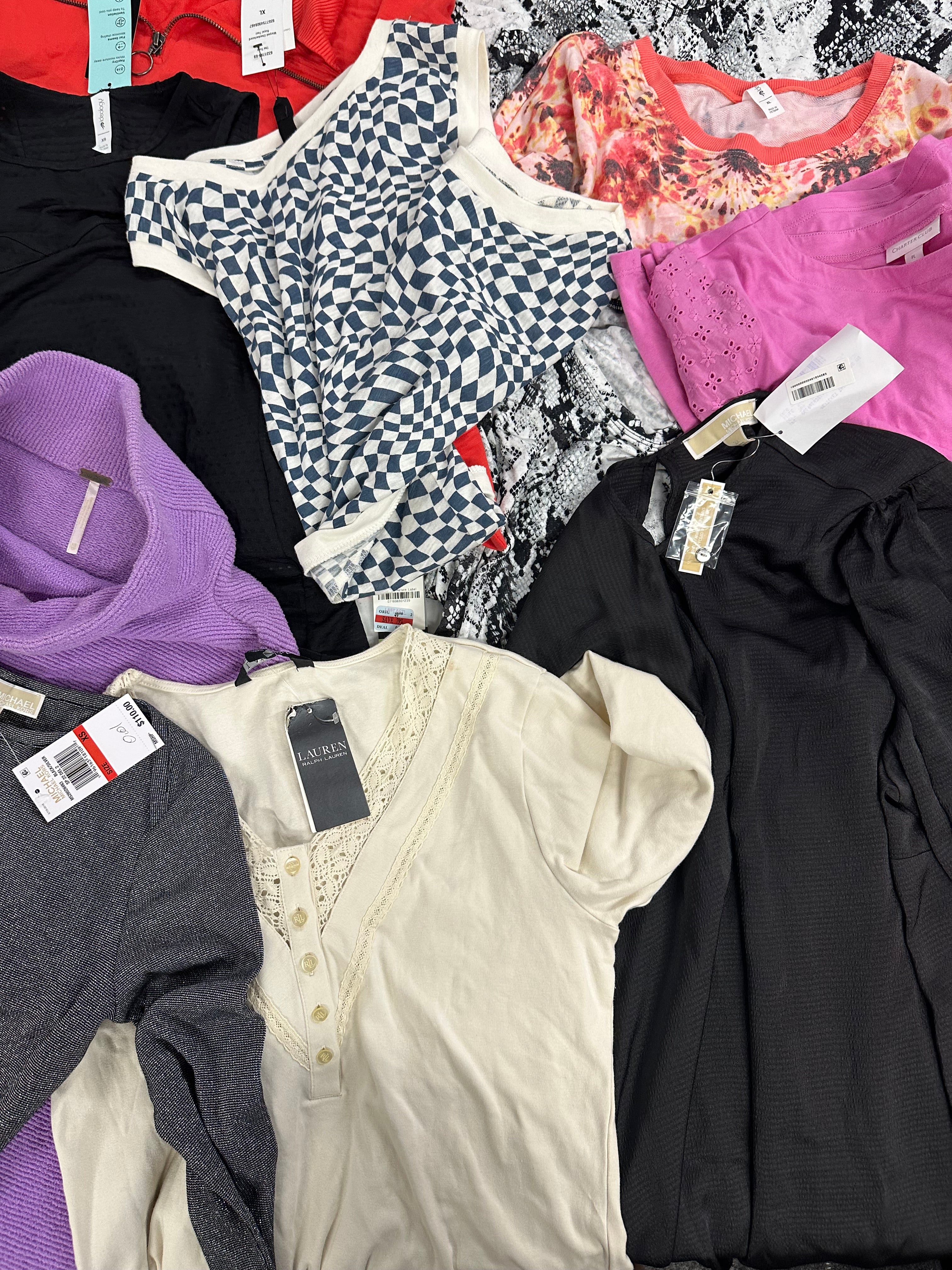 Women's Clothing Tops and Other Wholesale Lot, POLO RALPH LAUREN, MICHAEL KORS, FREE PEOPLE, COTTON ON and more, 12 items, Shelf Pulls, MSRP $698