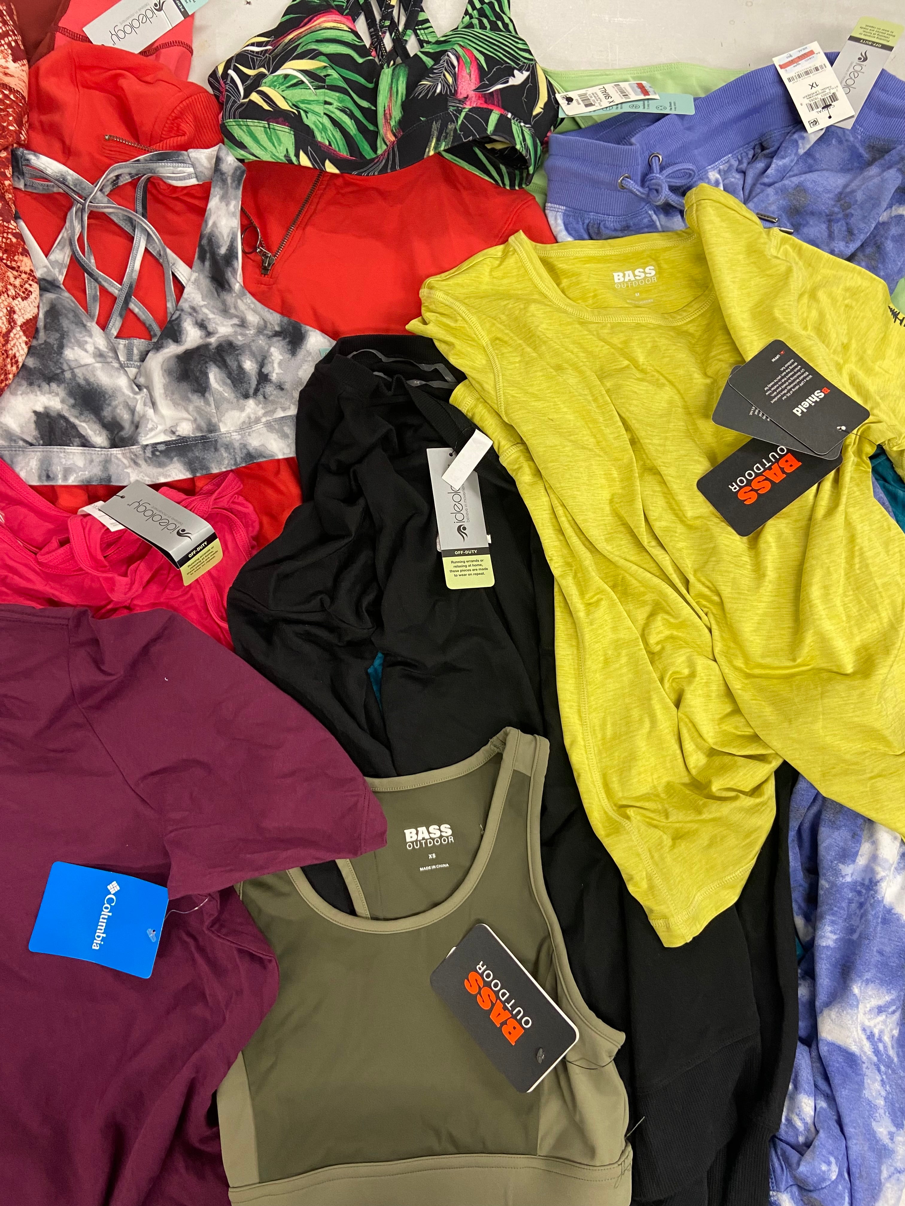 Women's Clothing Activewear Wholesale Lot, COLUMBIA, BASS OUTDOOR, IDEOLOGY, 15 items, Shelf Pulls, MSRP $462