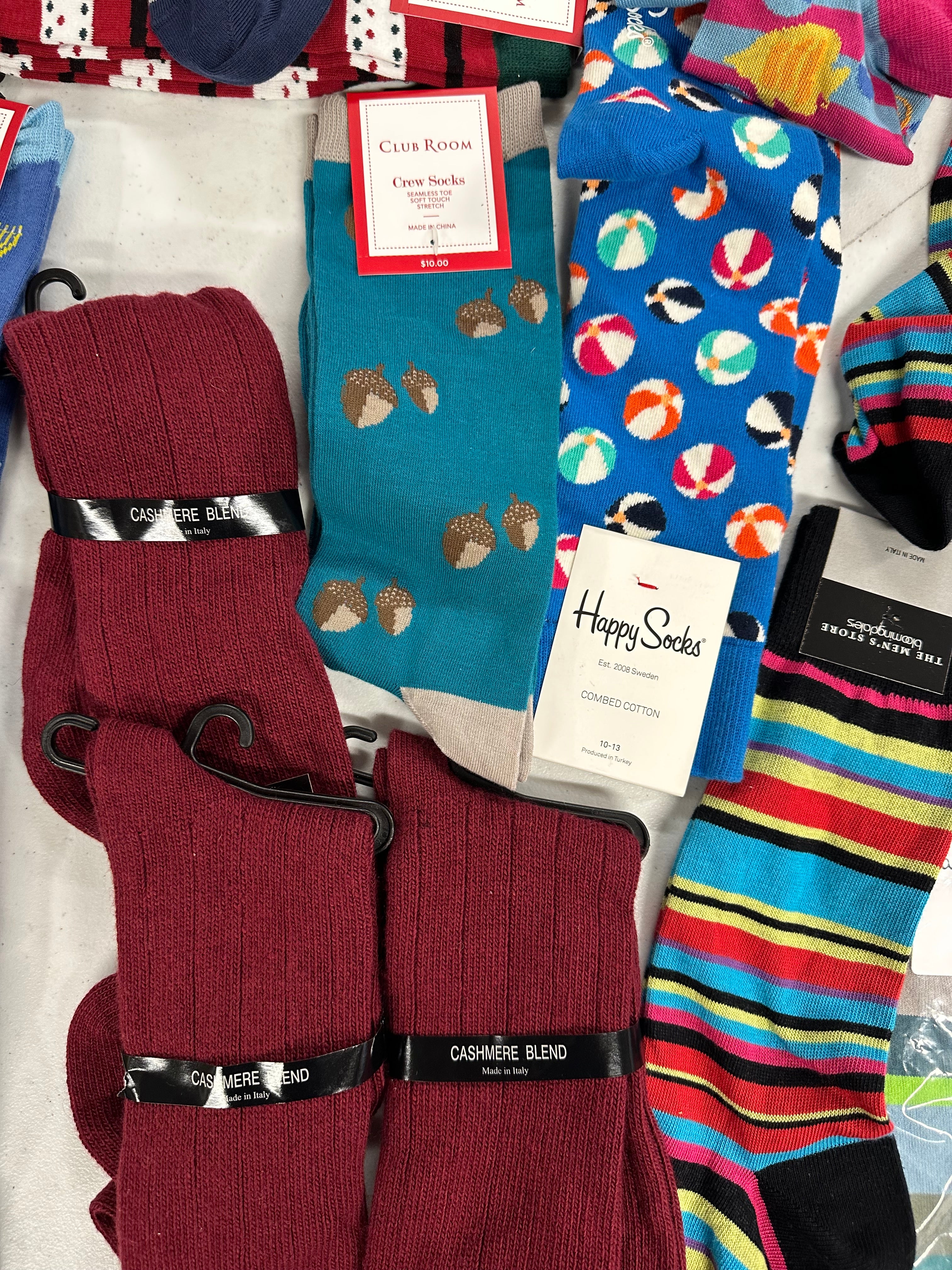 Men's Socks Wholesale Lot, HUGO BOSS, PAUL SMITH, HOT SOX, ADIDAS, HAPPY SOCKS and more, 26 items, Shelf Pulls, MSRP $382