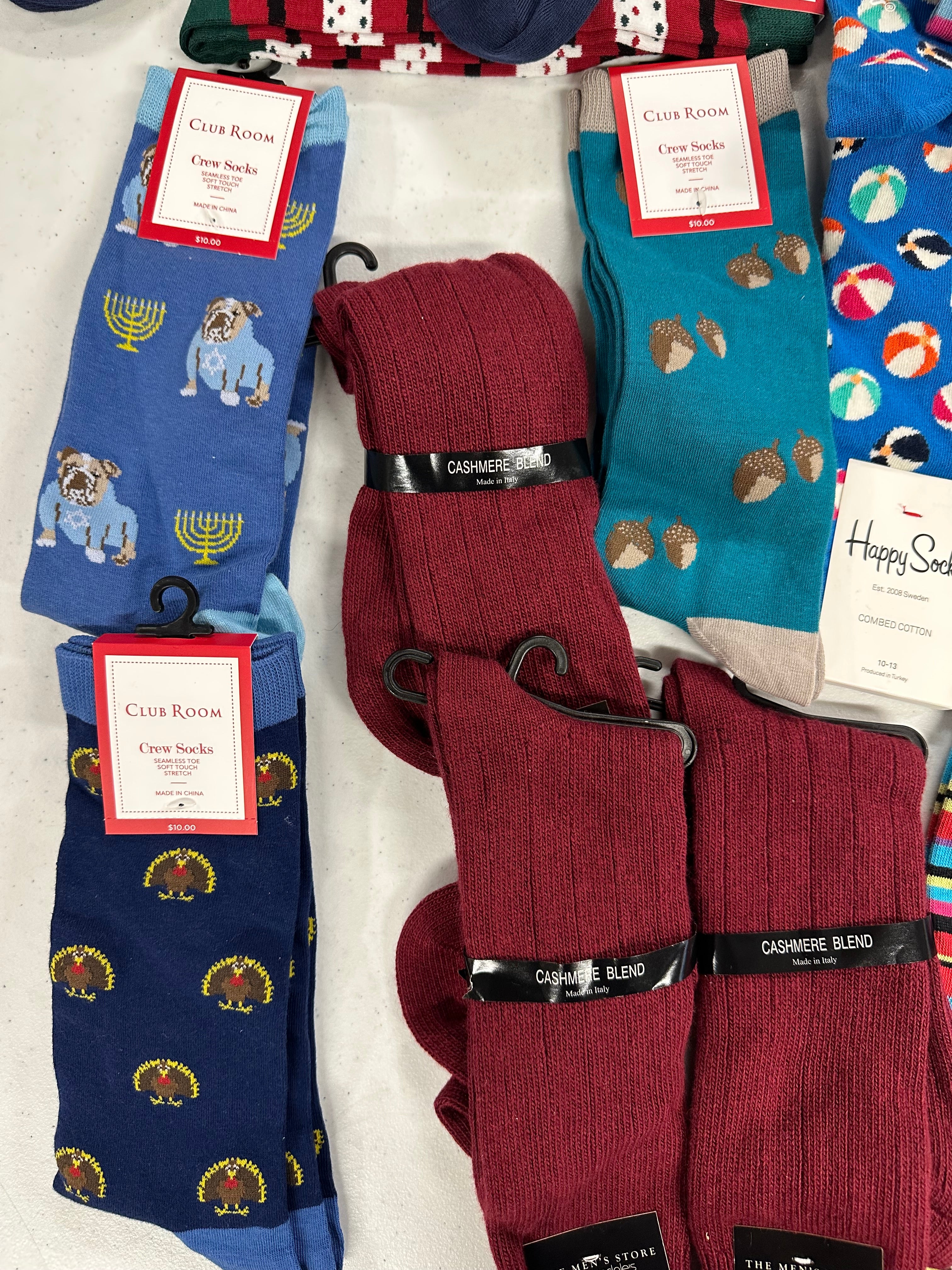 Men's Socks Wholesale Lot, HUGO BOSS, PAUL SMITH, HOT SOX, ADIDAS, HAPPY SOCKS and more, 26 items, Shelf Pulls, MSRP $382