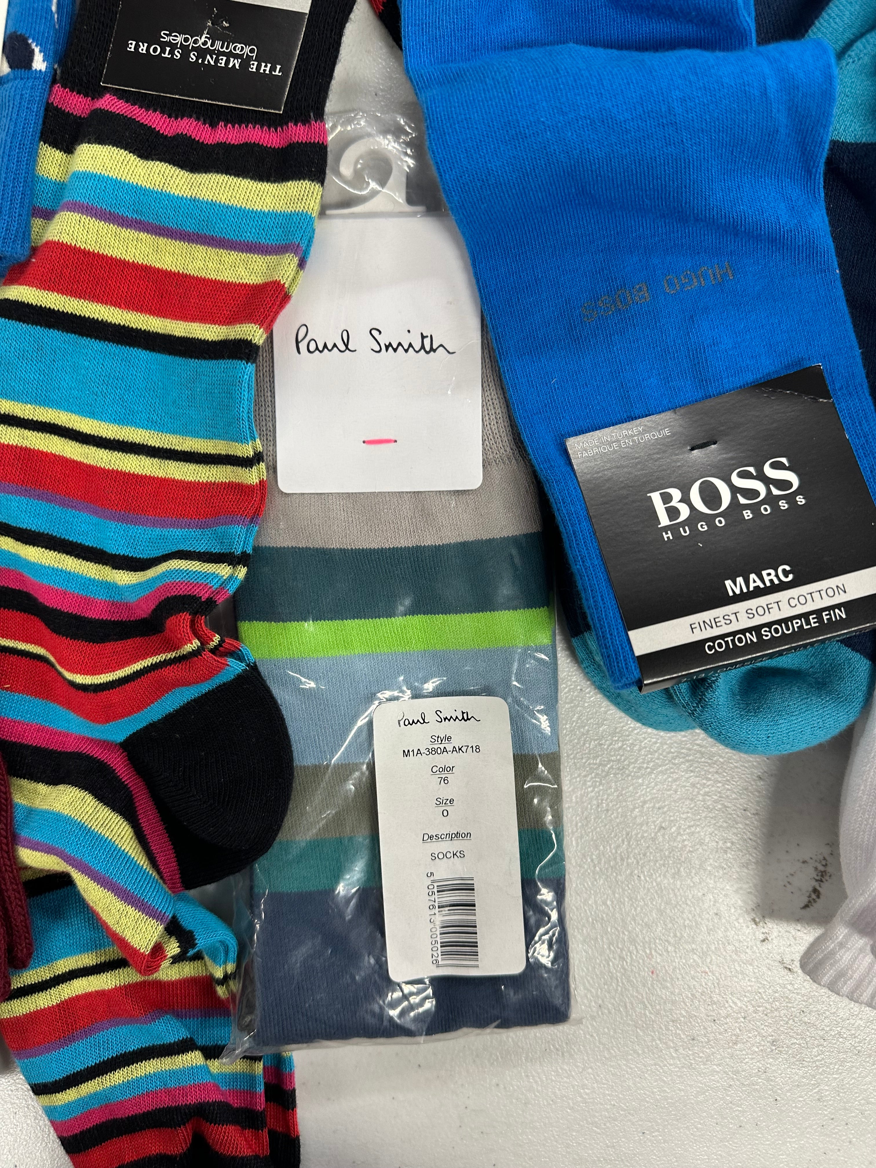 Men's Socks Wholesale Lot, HUGO BOSS, PAUL SMITH, HOT SOX, ADIDAS, HAPPY SOCKS and more, 26 items, Shelf Pulls, MSRP $382
