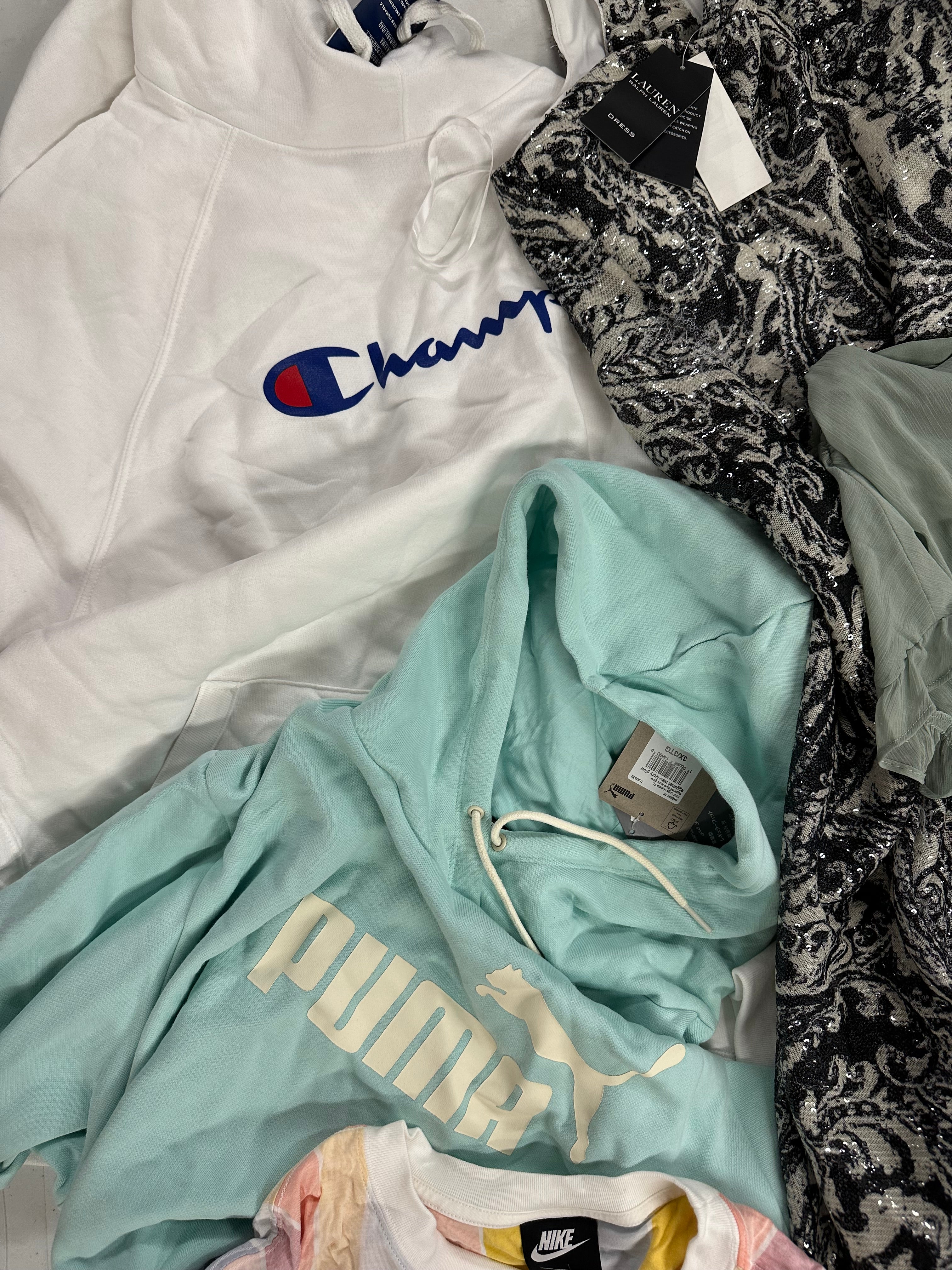 Women's Clothing Assorted Wholesale Lot, Nike, POLO RALPH LAUREN, ADIDAS, CHAMPION, PUMA and more, 8 items, CUSTOMER RETURNS