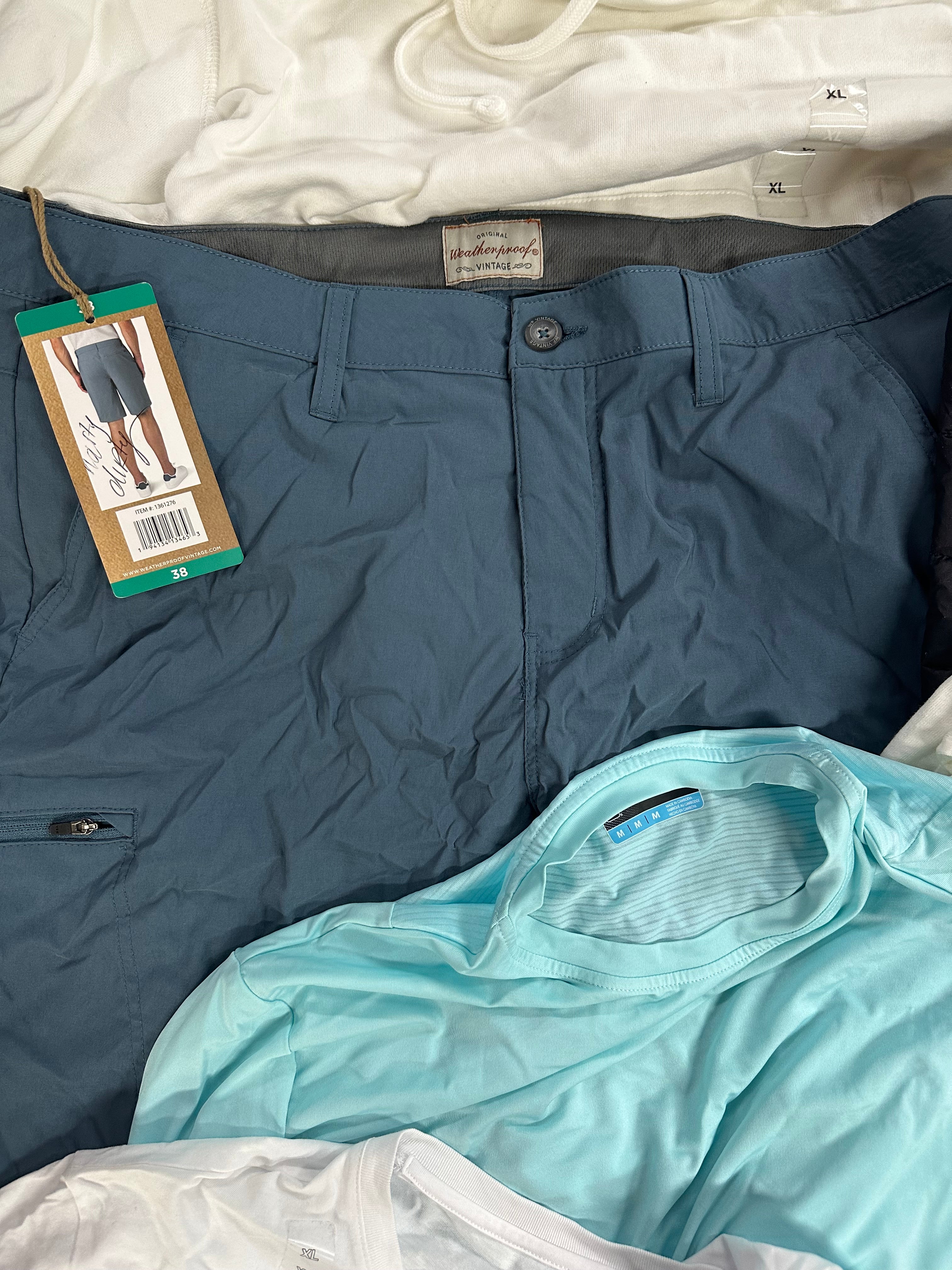 Men's Clothing Bottoms & Tops Wholesale Lot, ARMANI EXCHANGE, NIKE, CHAMPION, WEATHERPROOF, PGA TOUR, LUCKY BRAND and more, 9 items, CUSTOMER RETURNS, MSRP $527