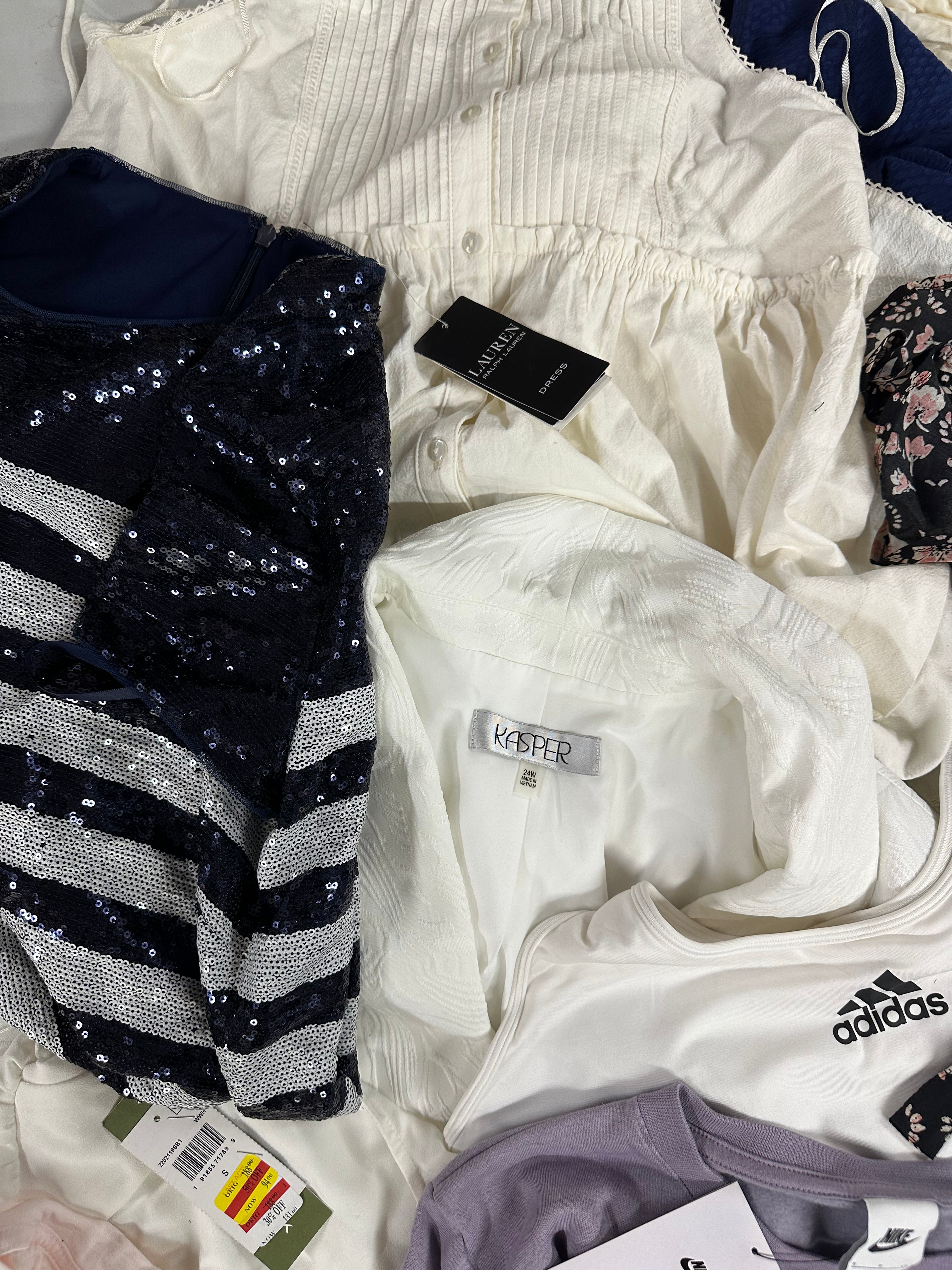 Women's Clothings Assorted, Wholesale Lot FREE PEOPLE, LE SUIT, RALPH LAUREN, KASPER, ADIDAS, TRINA TURK, NIKE and more, 17 items, CUSTOMER RETURNS