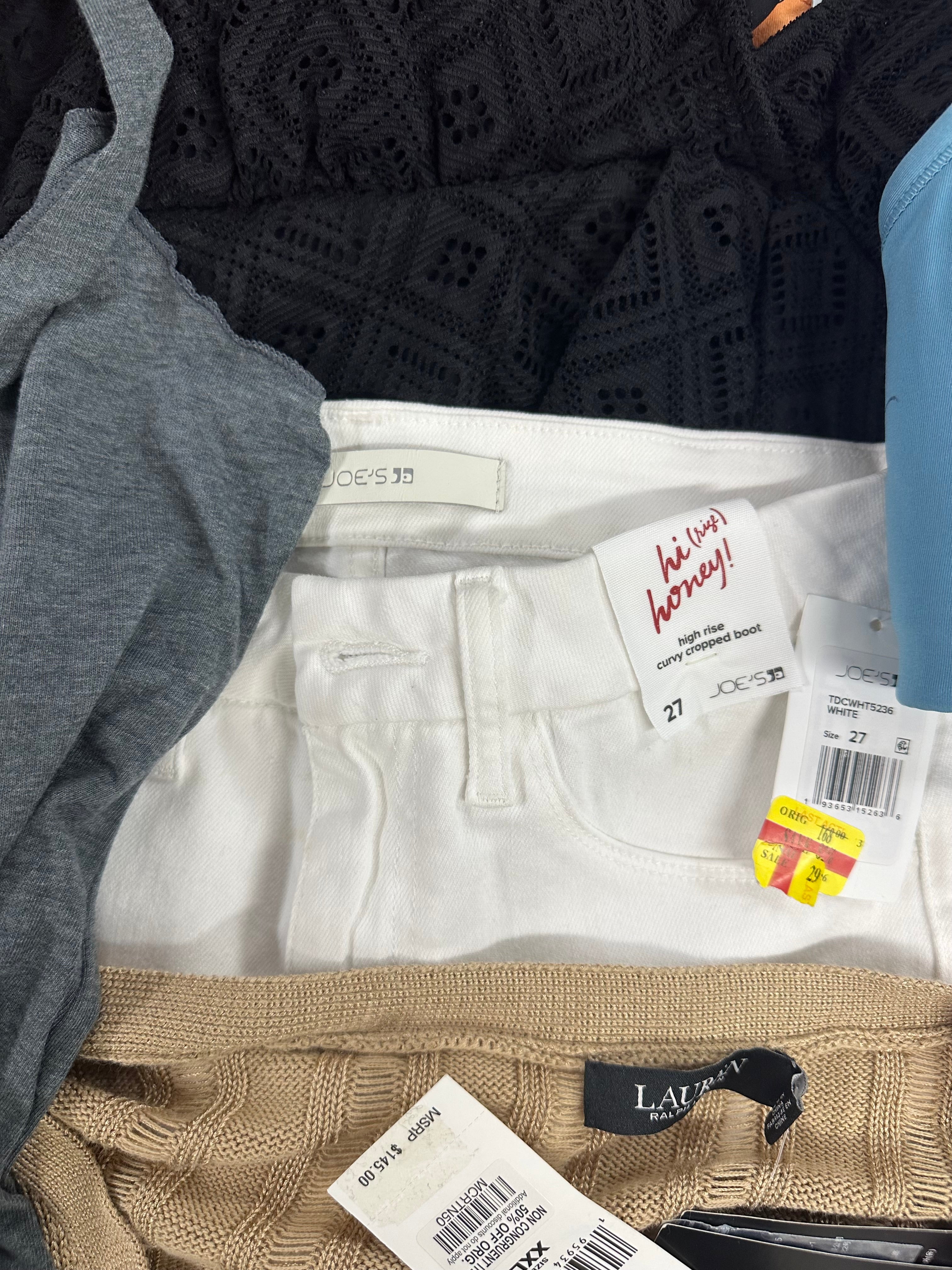 Women's Clothing Assorted Wholesale Lot, JOE'S JEANS, UNDER ARMOUR, POLO RALPH LAUREN, DKNY, FREE PEOPLE, NIKE and more, 14 items, CUSTOMER RETURNS