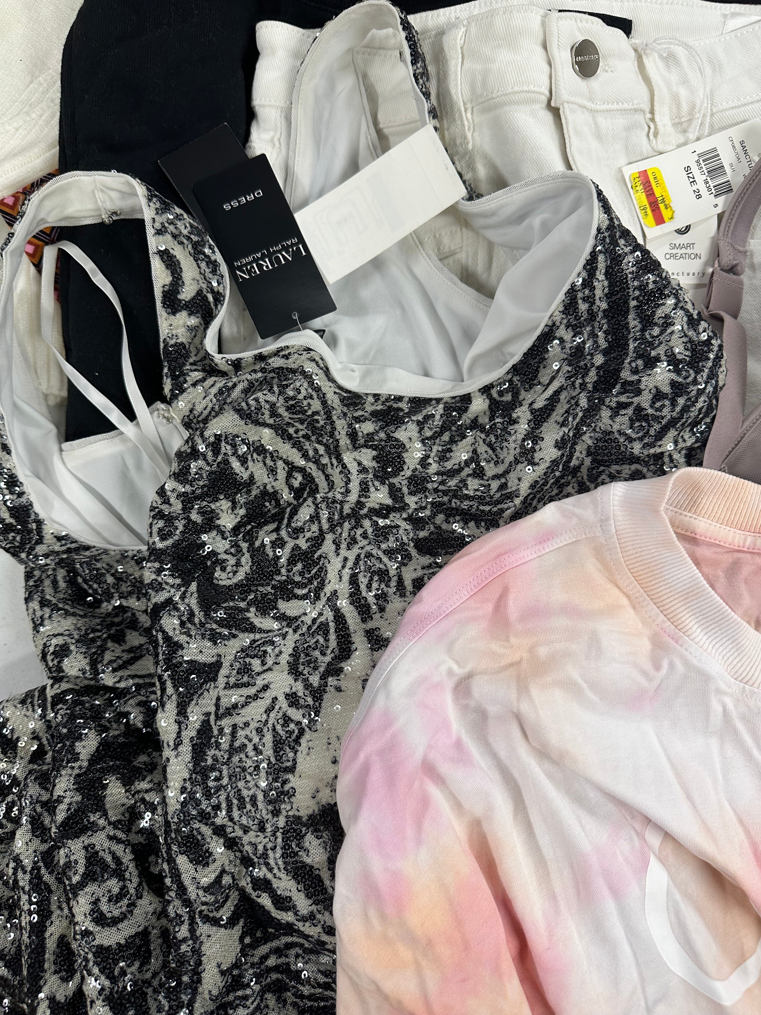 Women's Clothing Assorted Wholesale Lot, DKNY, FREE PEOPLE, RALPH LAUREN, CHAMPION, CALVIN KLEIN and more, 13 items, CUSTOMER RETURNS