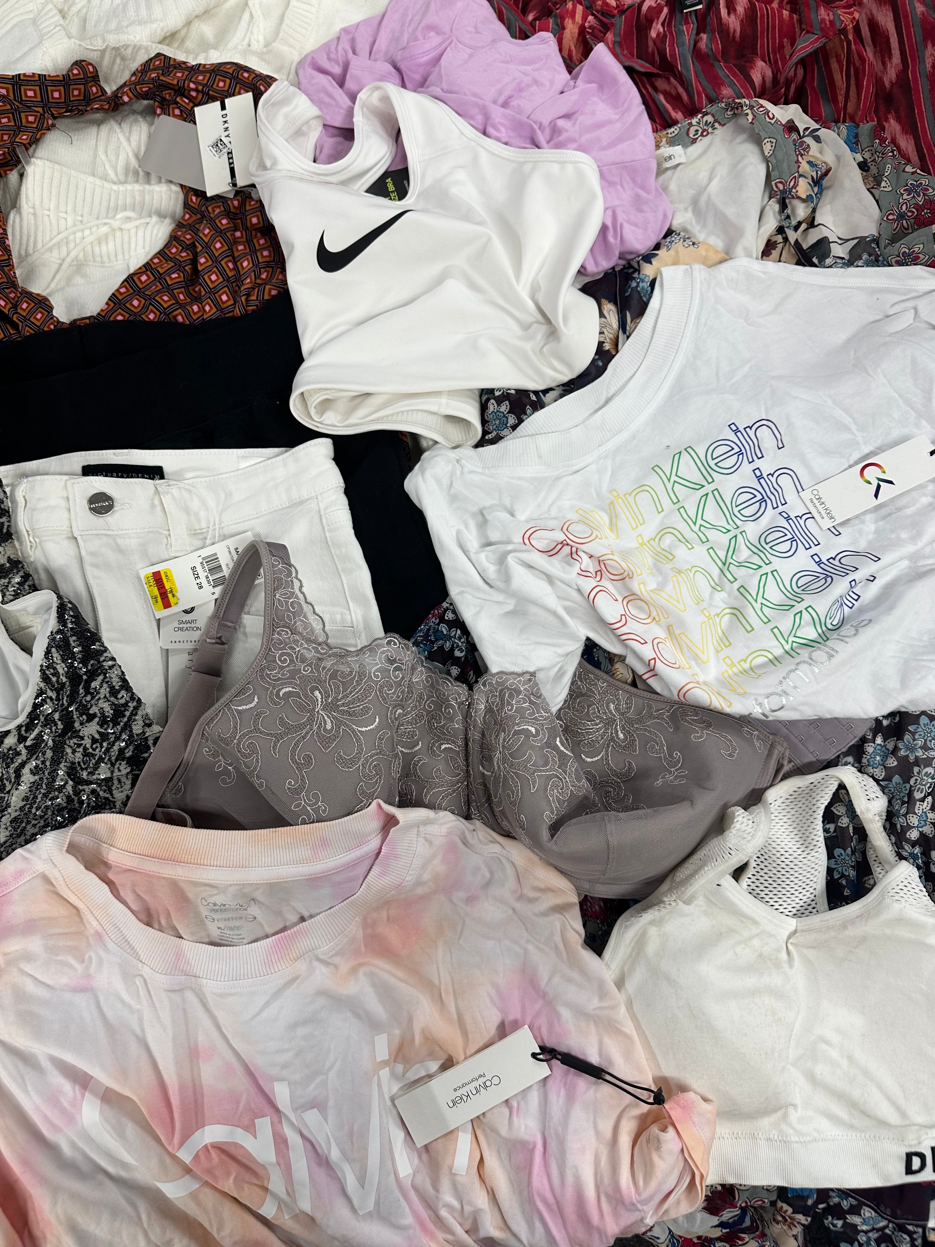 Women's Clothing Assorted Wholesale Lot, DKNY, FREE PEOPLE, RALPH LAUREN, CHAMPION, CALVIN KLEIN and more, 13 items, CUSTOMER RETURNS