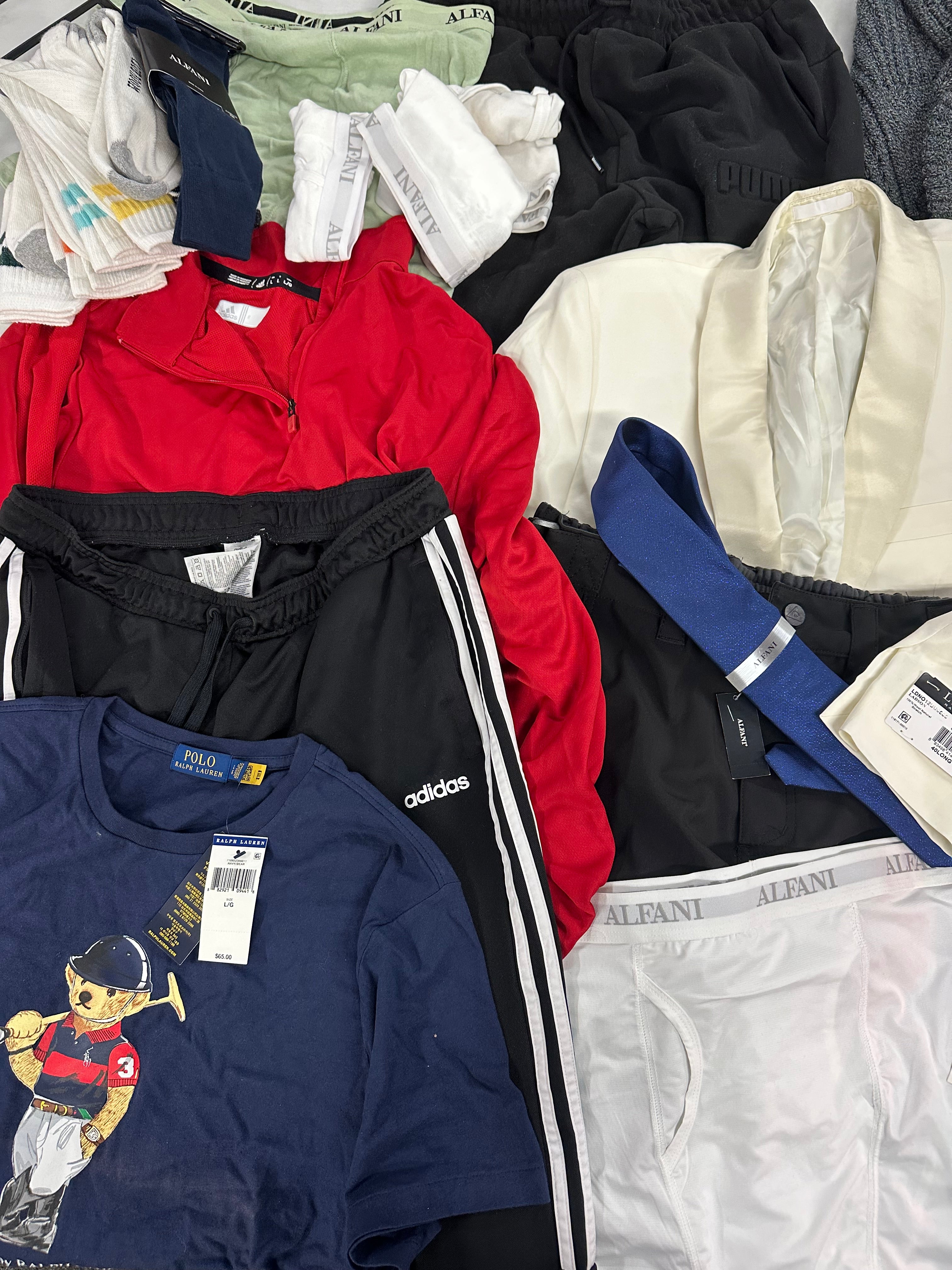 Men's Clothing Assorted Wholesale Lot, PUMA, RALPH LAUREN, ADIDAS, ALFANI, GERRY and more, 13 items, CUSTOMER RETURNS