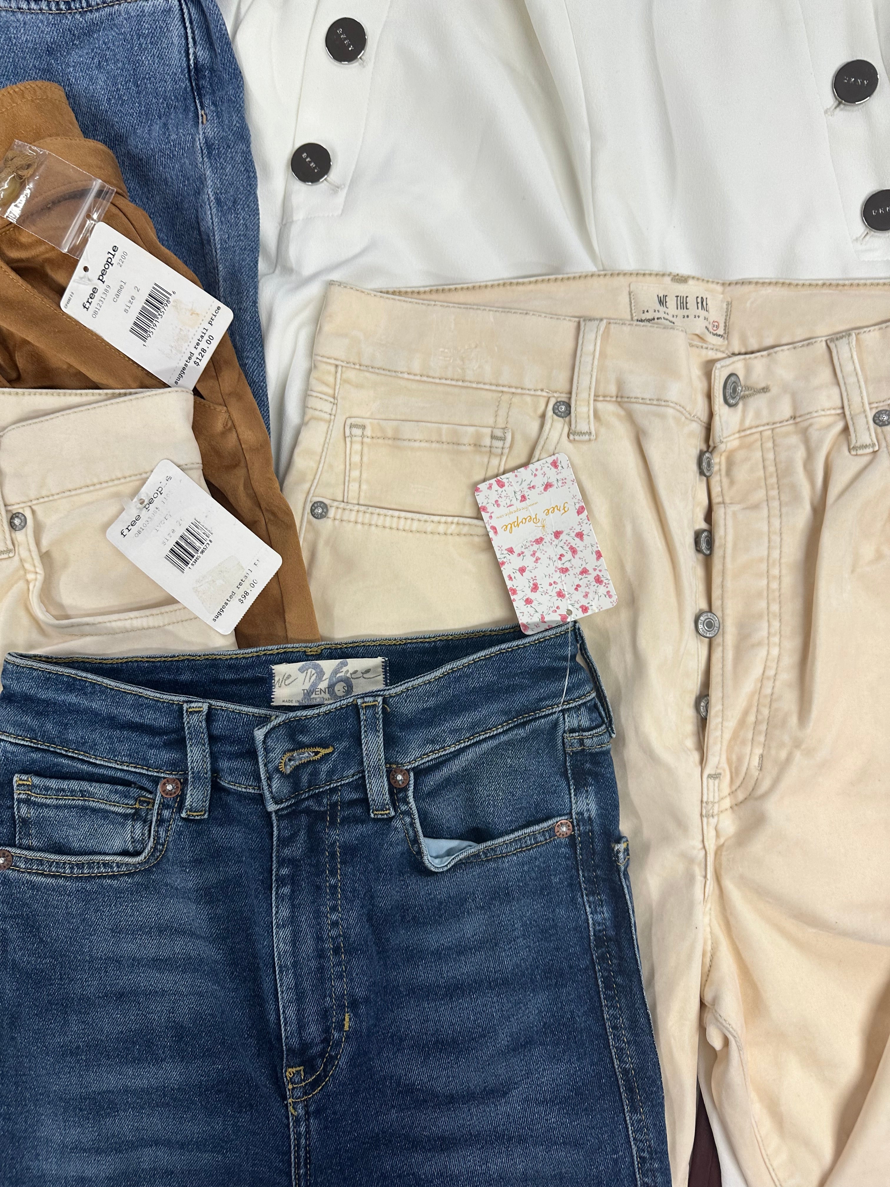 Women's Clothings Bottoms & Others Wholesale Lot, HUDSON, JOE'S JEANS, FREE PEOPLE, DKNY, TRINA TURK and more, 9 items, CUSTOMER RETURNS