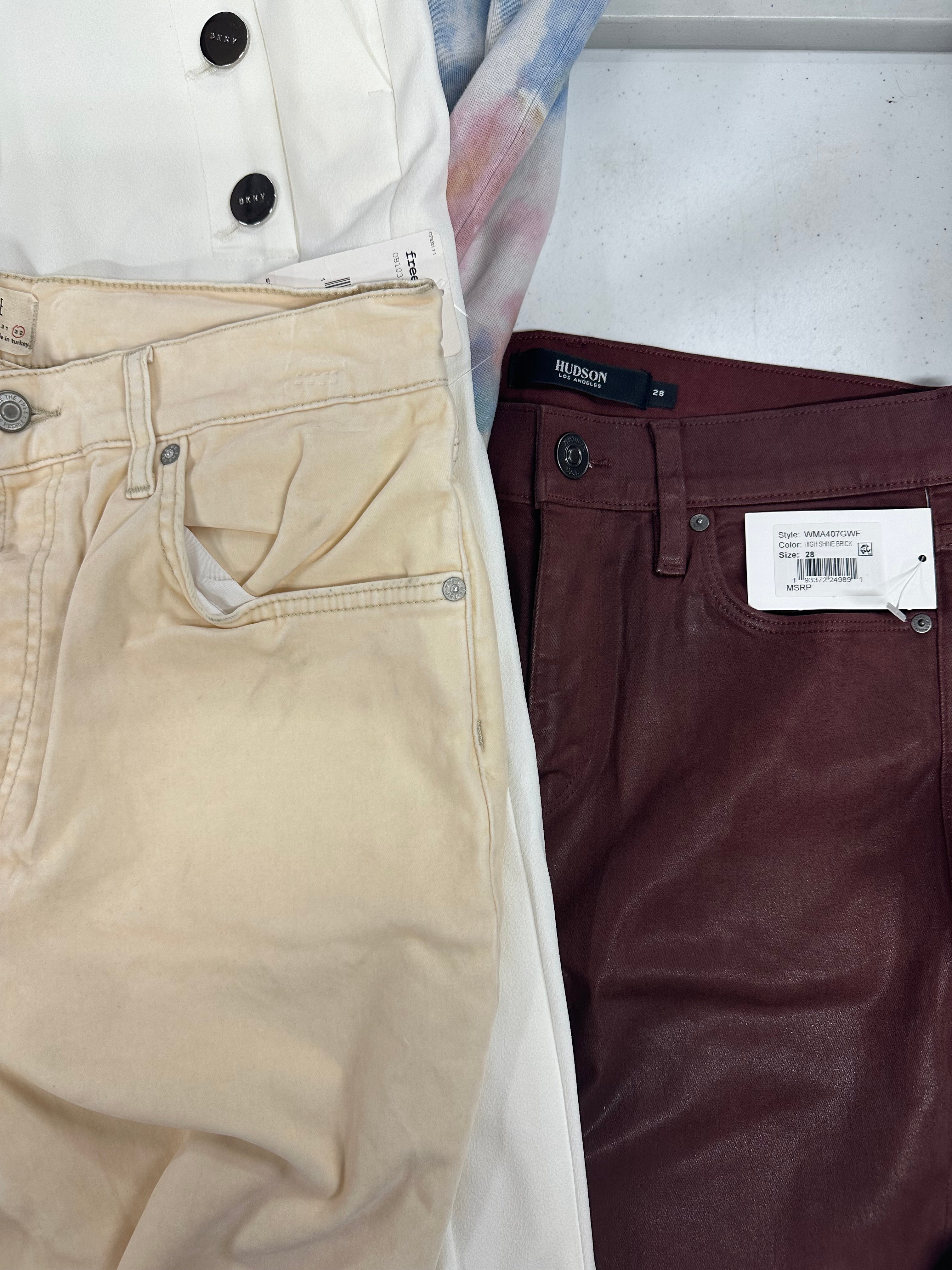 Women's Clothings Bottoms & Others Wholesale Lot, HUDSON, JOE'S JEANS, FREE PEOPLE, DKNY, TRINA TURK and more, 9 items, CUSTOMER RETURNS