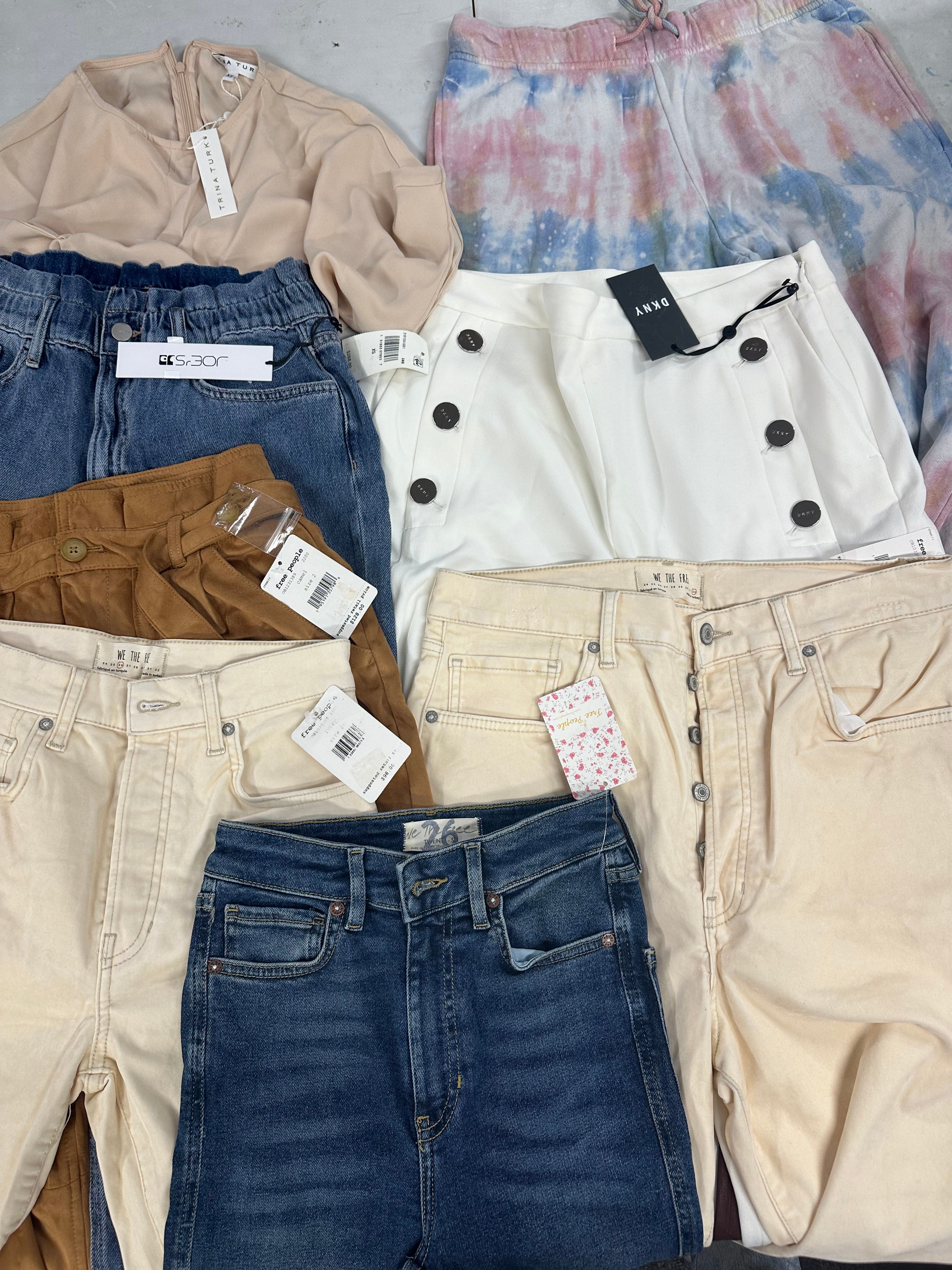 Women's Clothings Bottoms & Others Wholesale Lot, HUDSON, JOE'S JEANS, FREE PEOPLE, DKNY, TRINA TURK and more, 9 items, CUSTOMER RETURNS