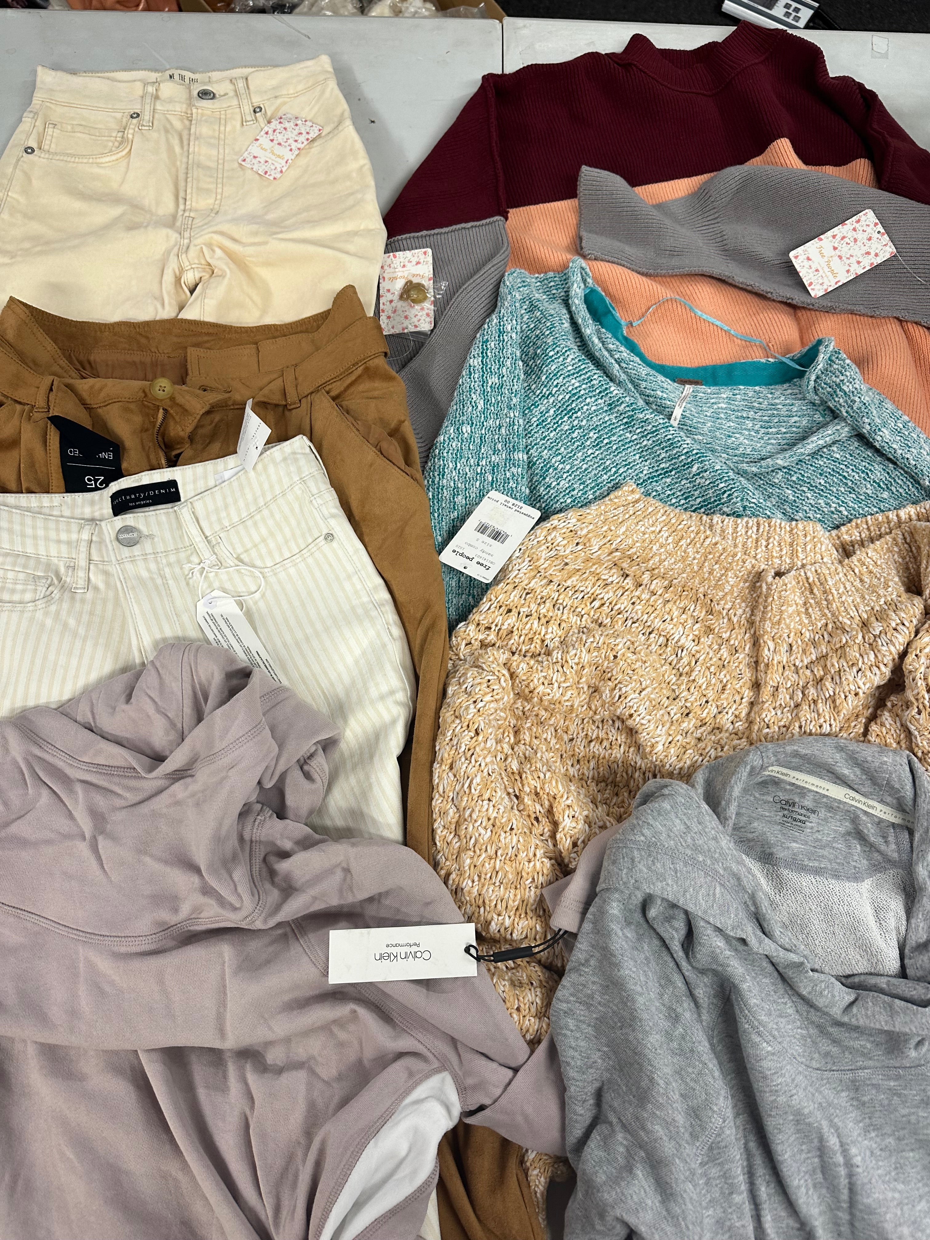Women's Clothings Sweaters & Pants Wholesale Lot, FREE PEOPLE, CALVIN KLEIN,SANCTUARY, 8 items, CUSTOMER RETURNS