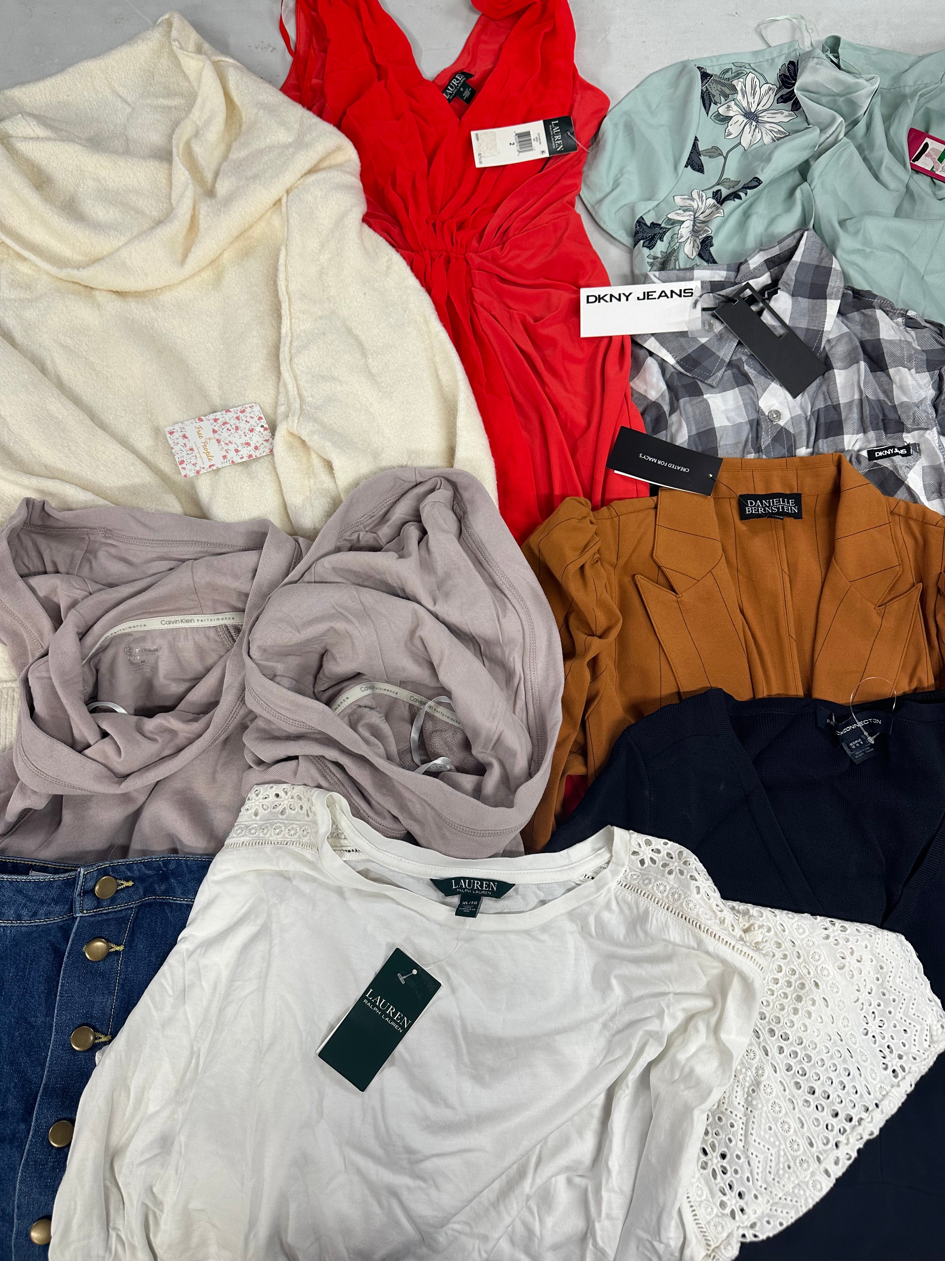 Women's Clothings Assorted Wholesale Lot, FRENCH CONNECTION, RALPH LAUREN, DKNY, FREE PEOPLE, CALVIN KLEIN and more, 11 items, CUSTOMER RETURNS