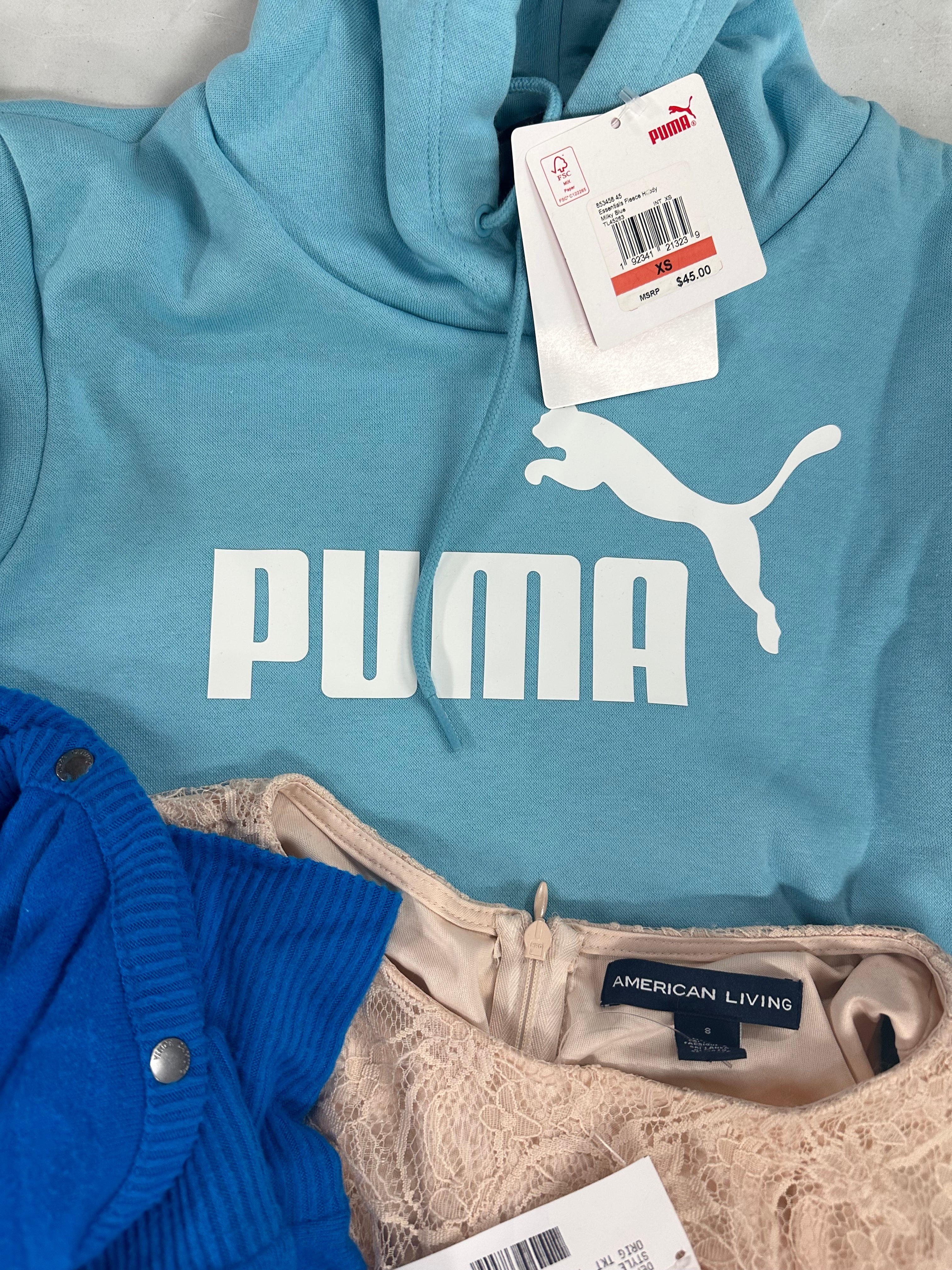 Women's Clothings Assorted Wholesale Lot, PUMA, ADIDAS, FREE PEOPLE, CHAMPION, VINCE CAMUTO and more, 15 items, CUSTOMER RETURNS