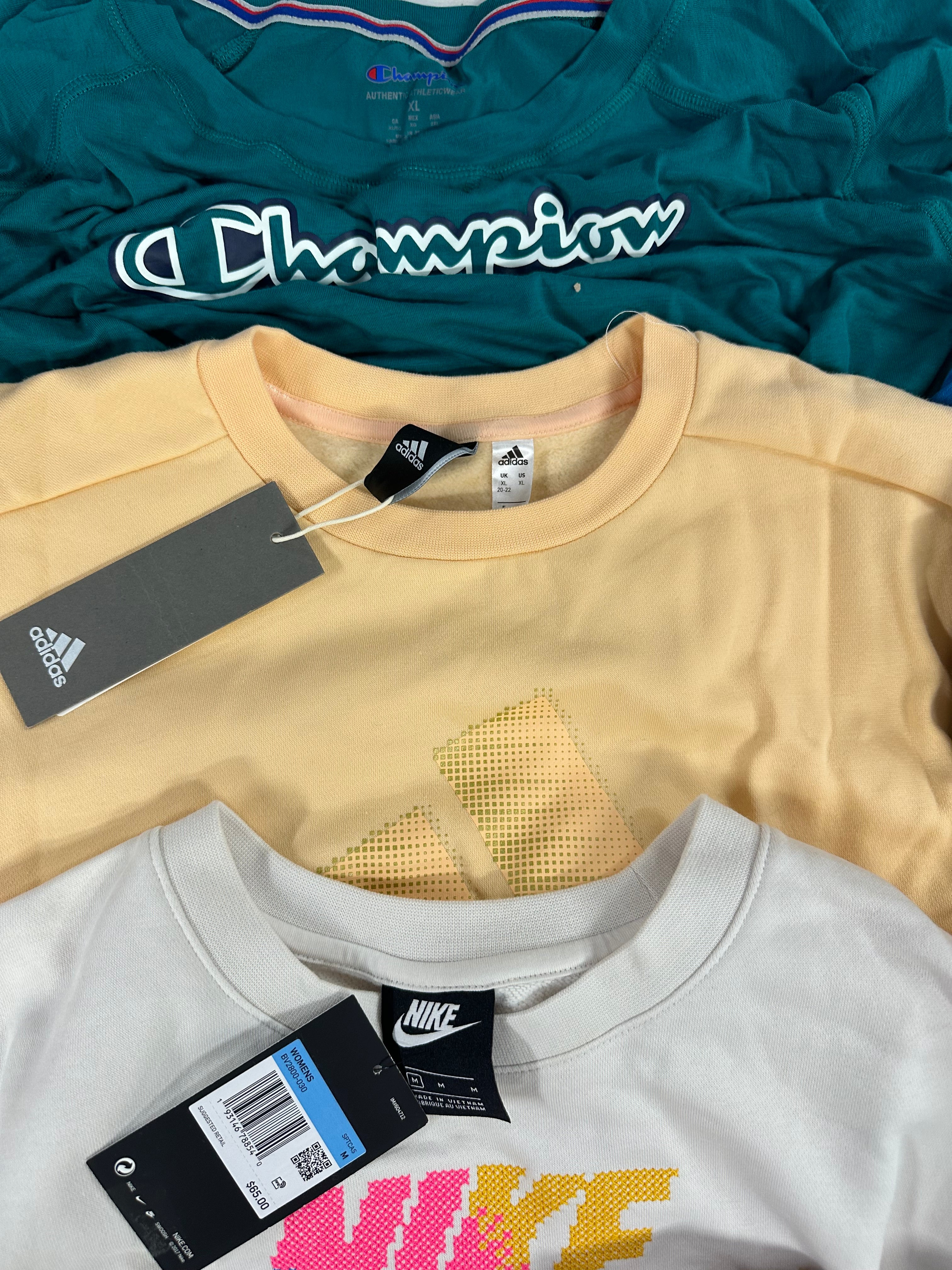 Women's Clothings Assorted Wholesale Lot, GUESS, CALVIN KLEIN, CHAMPION, ADIDAS, NIKE, 32 DEGREES and more, 13 items, CUSTOMER RETURNS