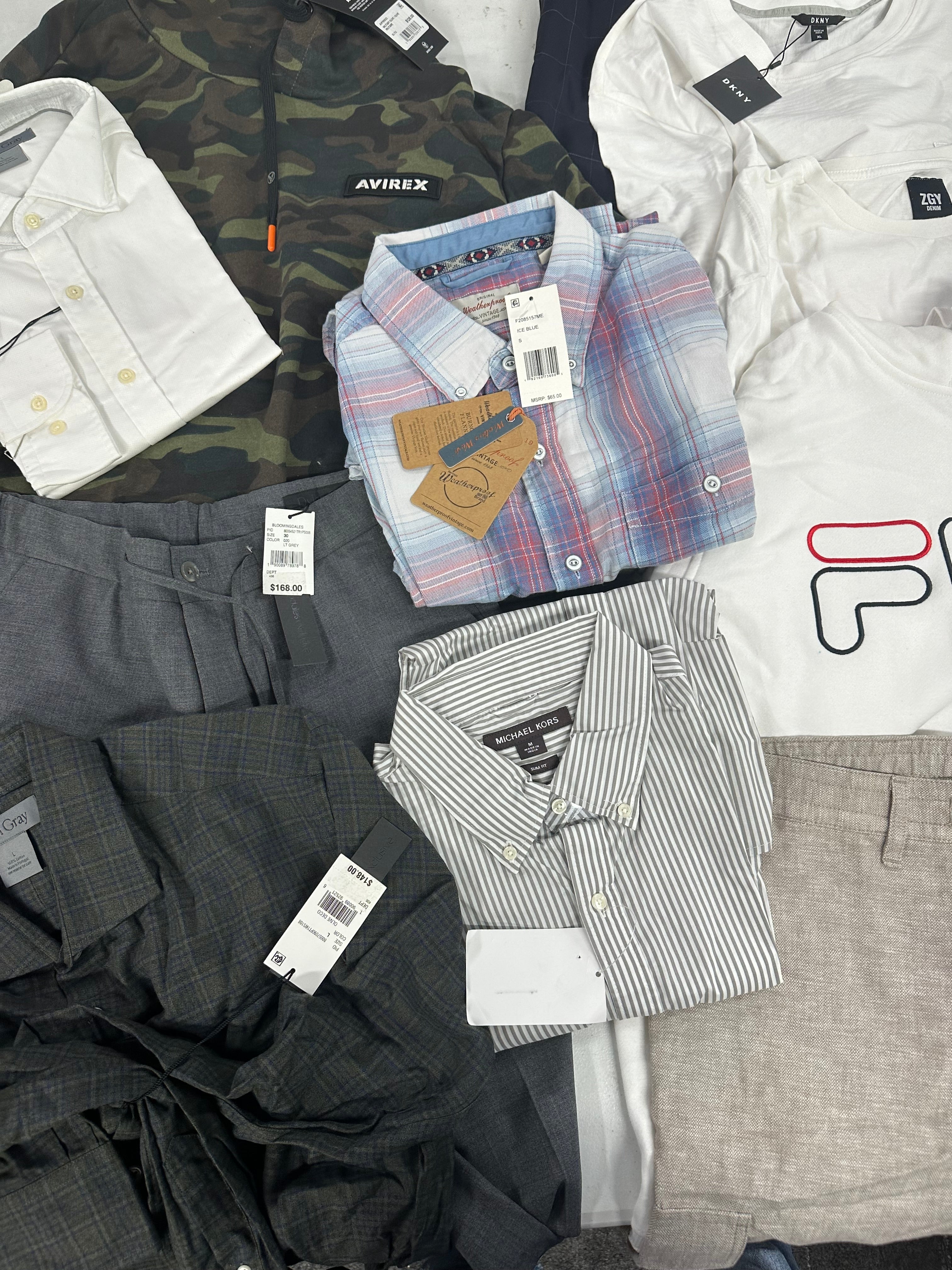 Men's Clothings Assorted Wholesale Lot, FILA, MICHAEL KORS, CALVIN KLEIN, DKNY, WEATHERPROOF and more, 11 items, CUSTOMER RETURNS