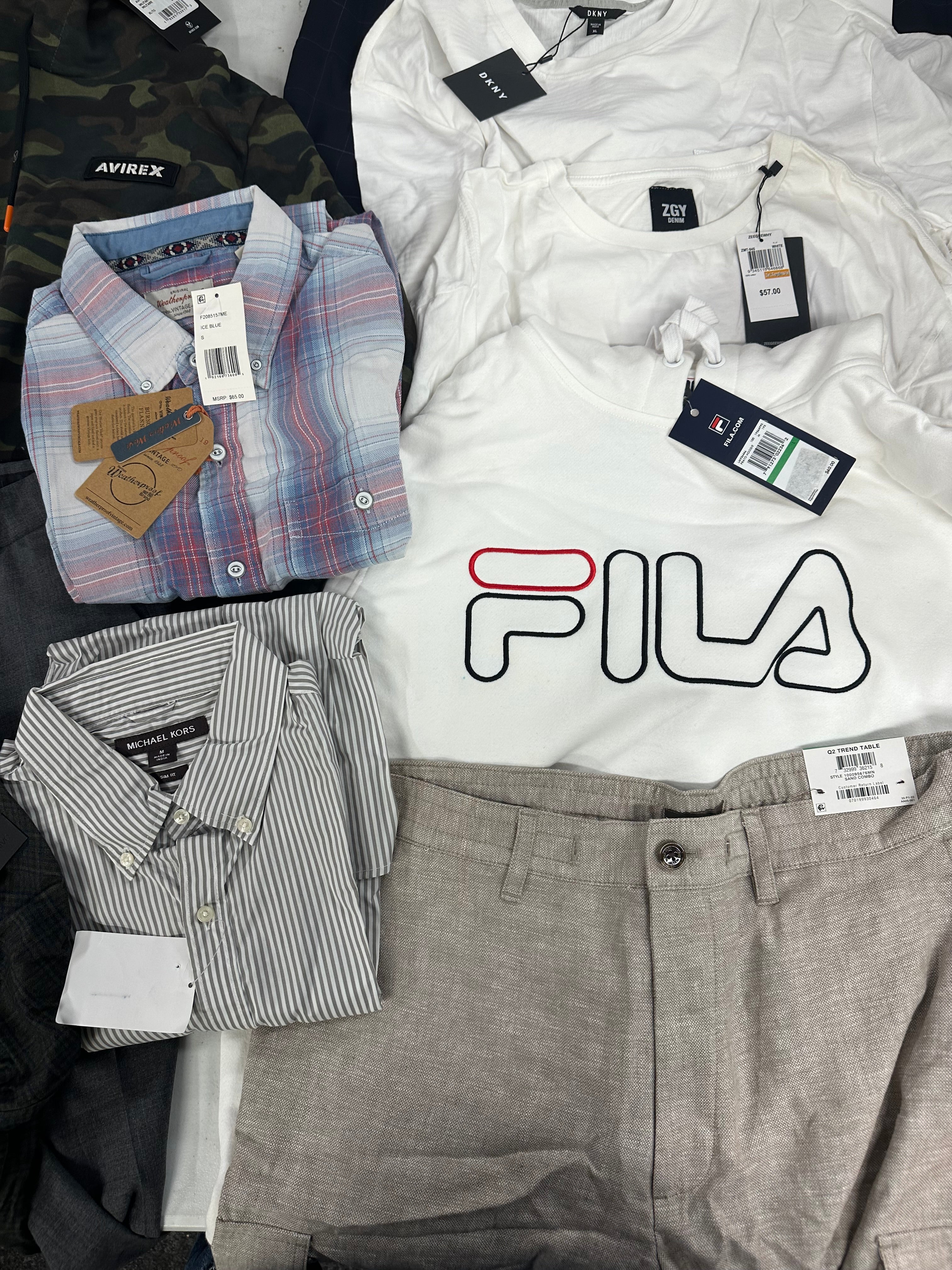 Men's Clothings Assorted Wholesale Lot, FILA, MICHAEL KORS, CALVIN KLEIN, DKNY, WEATHERPROOF and more, 11 items, CUSTOMER RETURNS