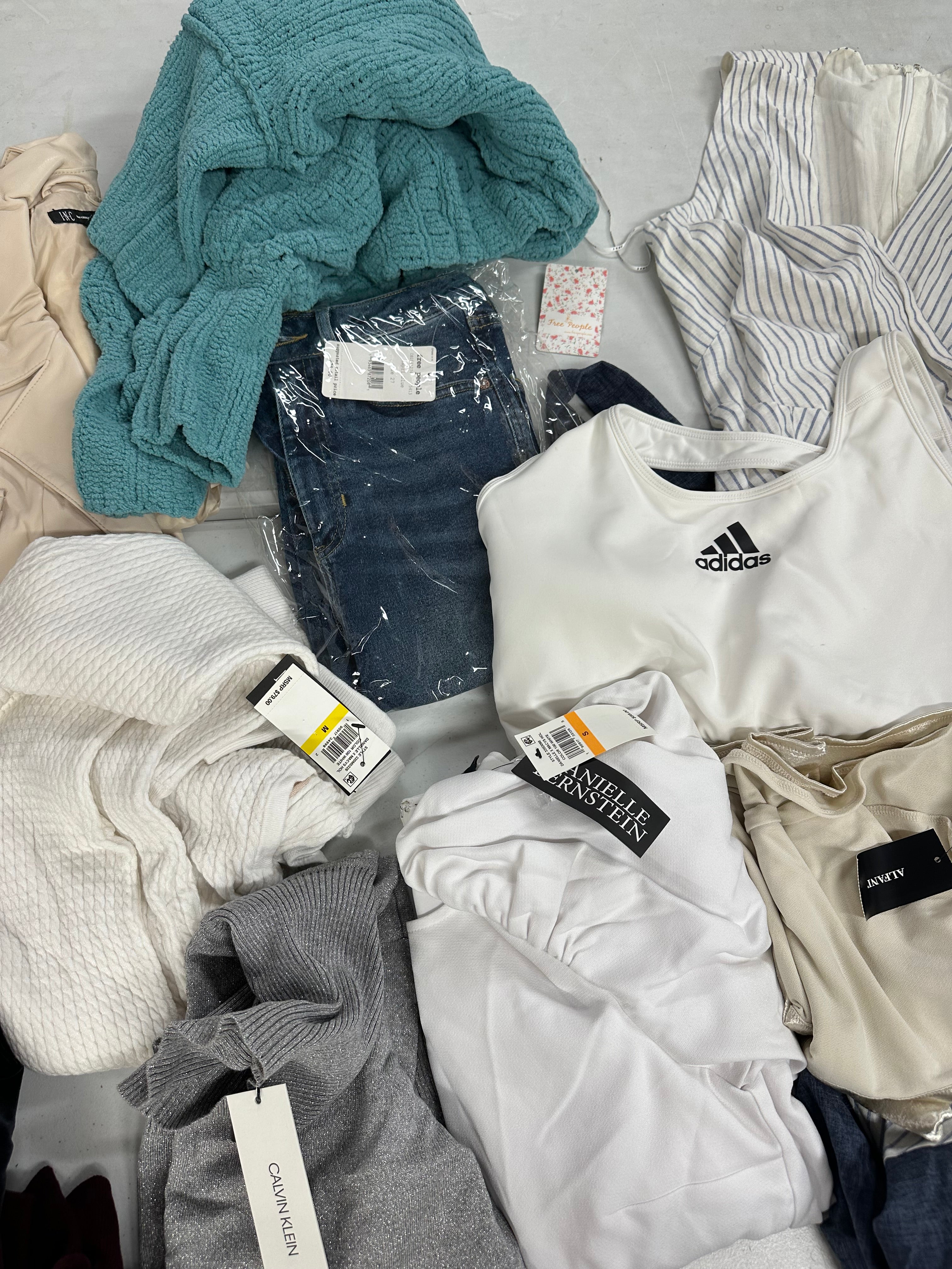 Women's Clothing Assorted Wholesale Lot, DKNY, CALVIN KLEIN, FREE PEOPLE, ADIDAS, ALFANI and more, 12 items, CUSTOMER RETURNS