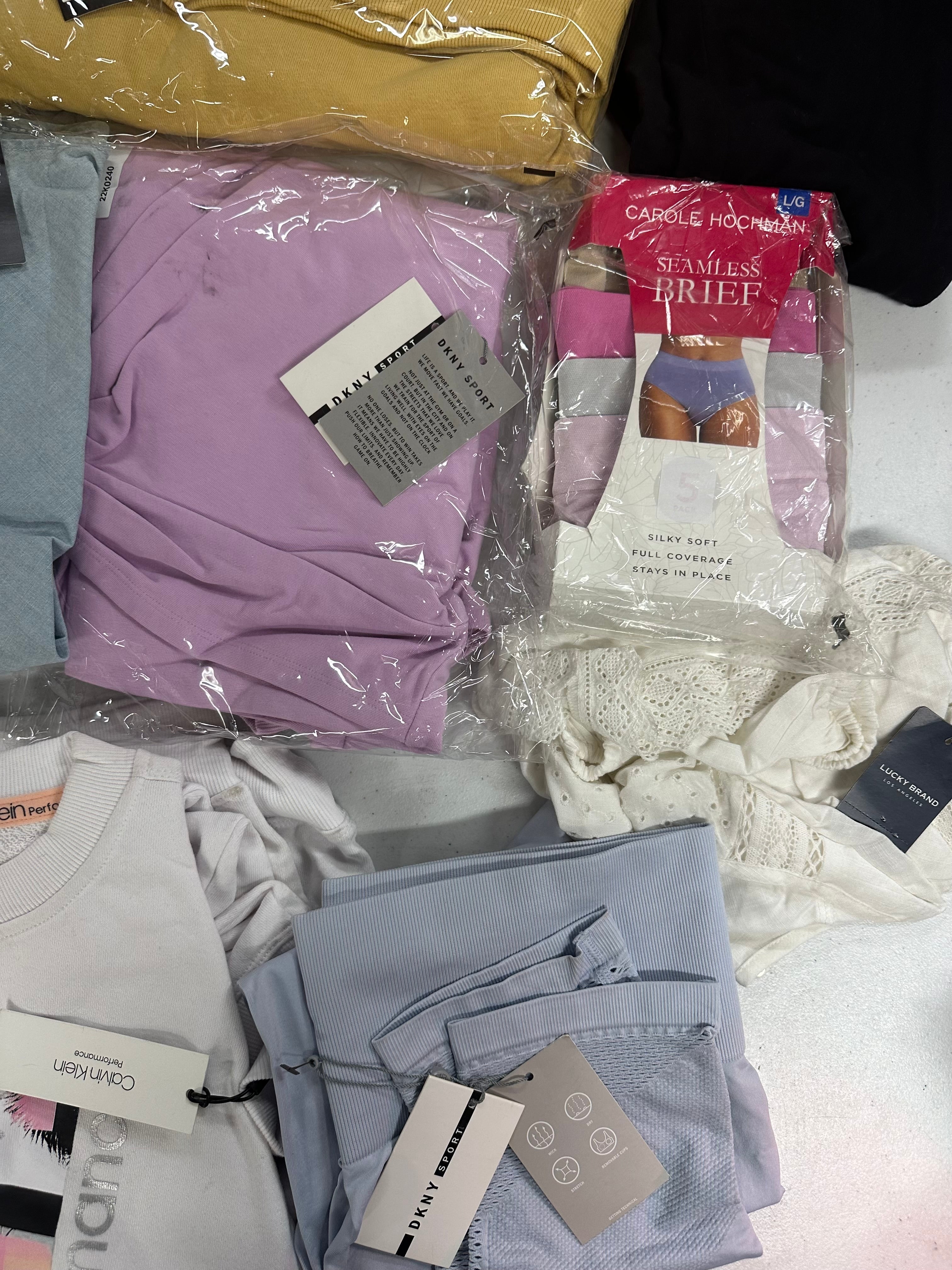 Women's Clothing Assorted Wholesale Lot, LUCKY BRAND, DKNY, POLO RALPH LAUREN, CALVIN KLEIN, NATORI  and more, 13 items, CUSTOMER RETURNS